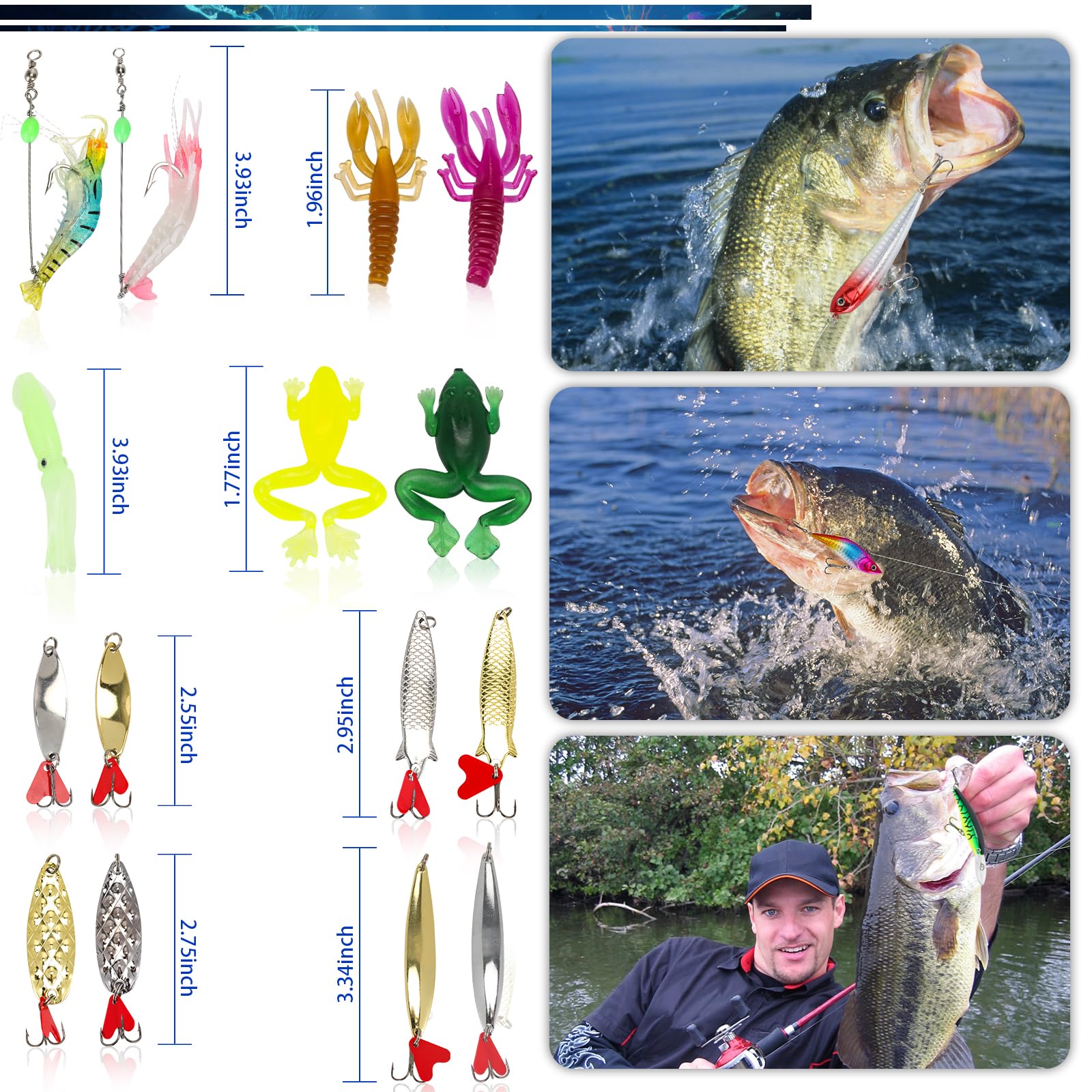 2024 Fishing Advent Calendar - 24-Day Countdown With 24 Mixed Lures (9 Spoon, 9 Soft, 6 Hard) Gift For Anglers, Dad, Husband, Teens
