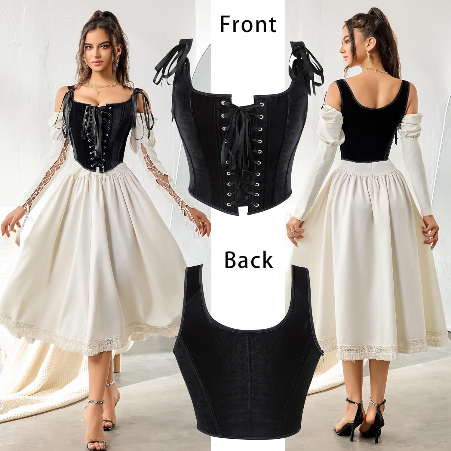 IZUS Steampunk Gothic Bustier Corset Tops for Women Lace-up Push Up Shapewear Crop Tops Tank Bodice Camisole Vest - Image 6