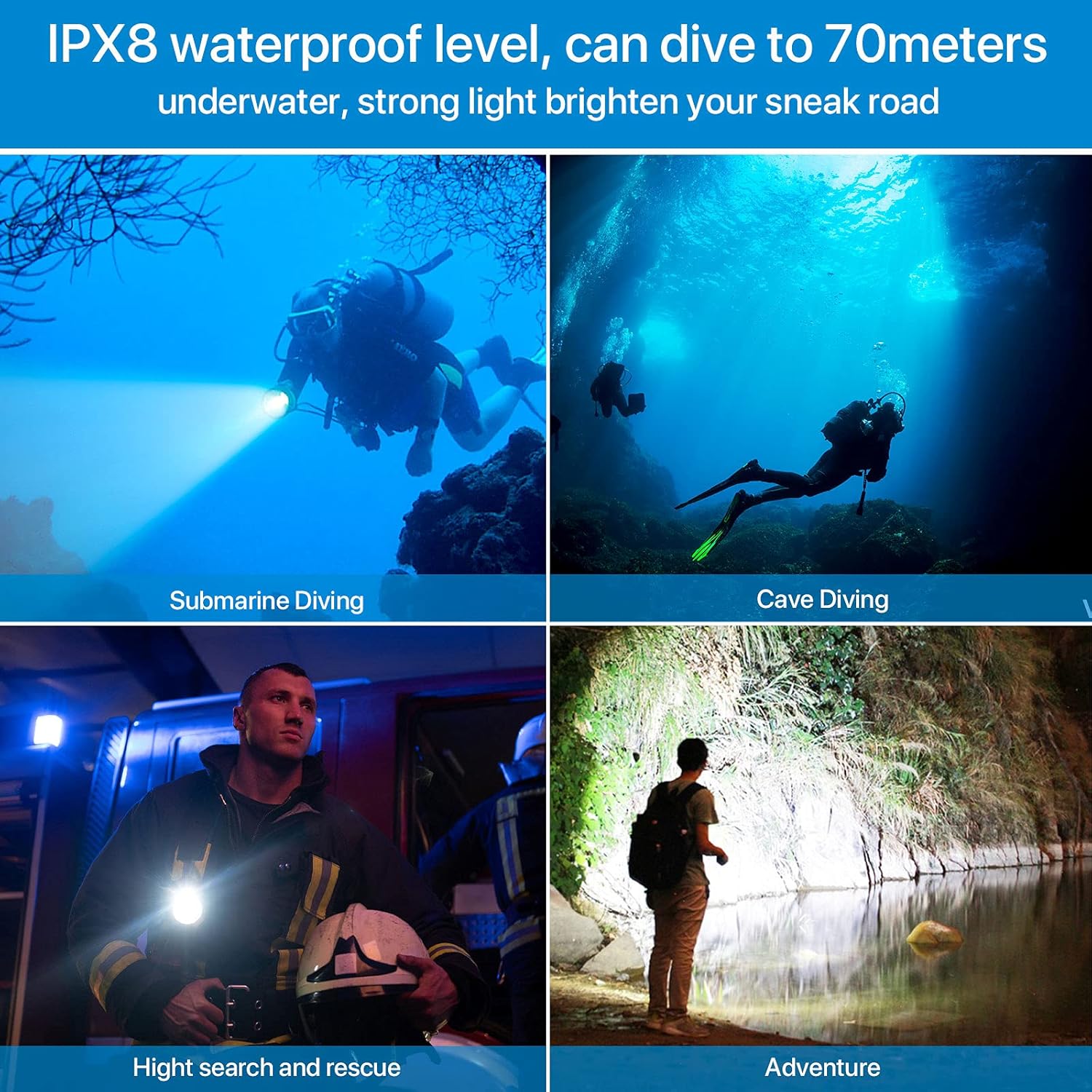 ZHUVATAR Diving Flashlight, 6000 Lumen Waterproof Diving Torch,Rechargeable Scuba Dive Lights Underwater LED Flashlight,Submersible Lights with ΒATTERY and Charger for Under Water Deep Sea Cave : Sports & Outdoors