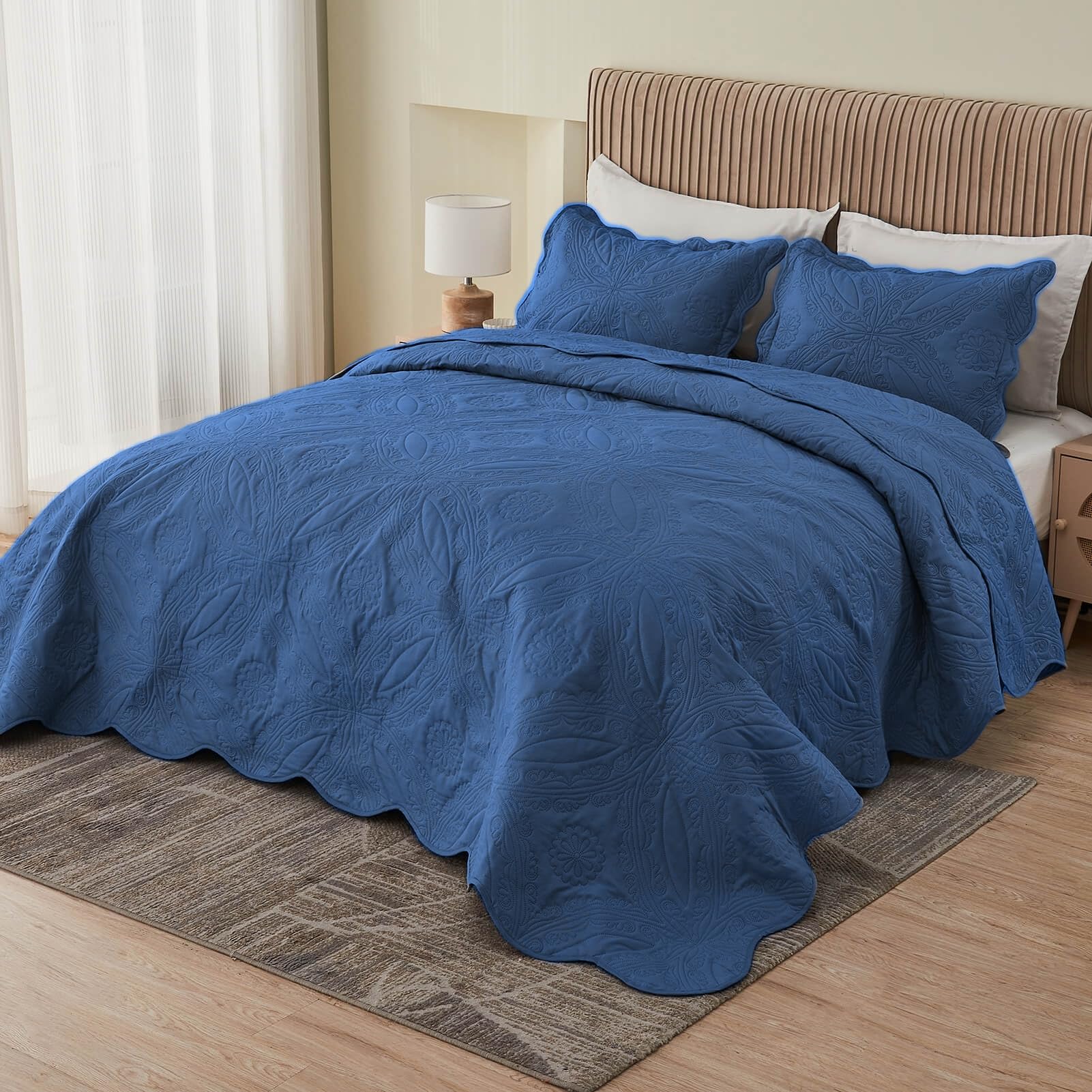 Kingnex Oversized Cal King Bedspreads 120x120 Ultrasonic Quilted Navy