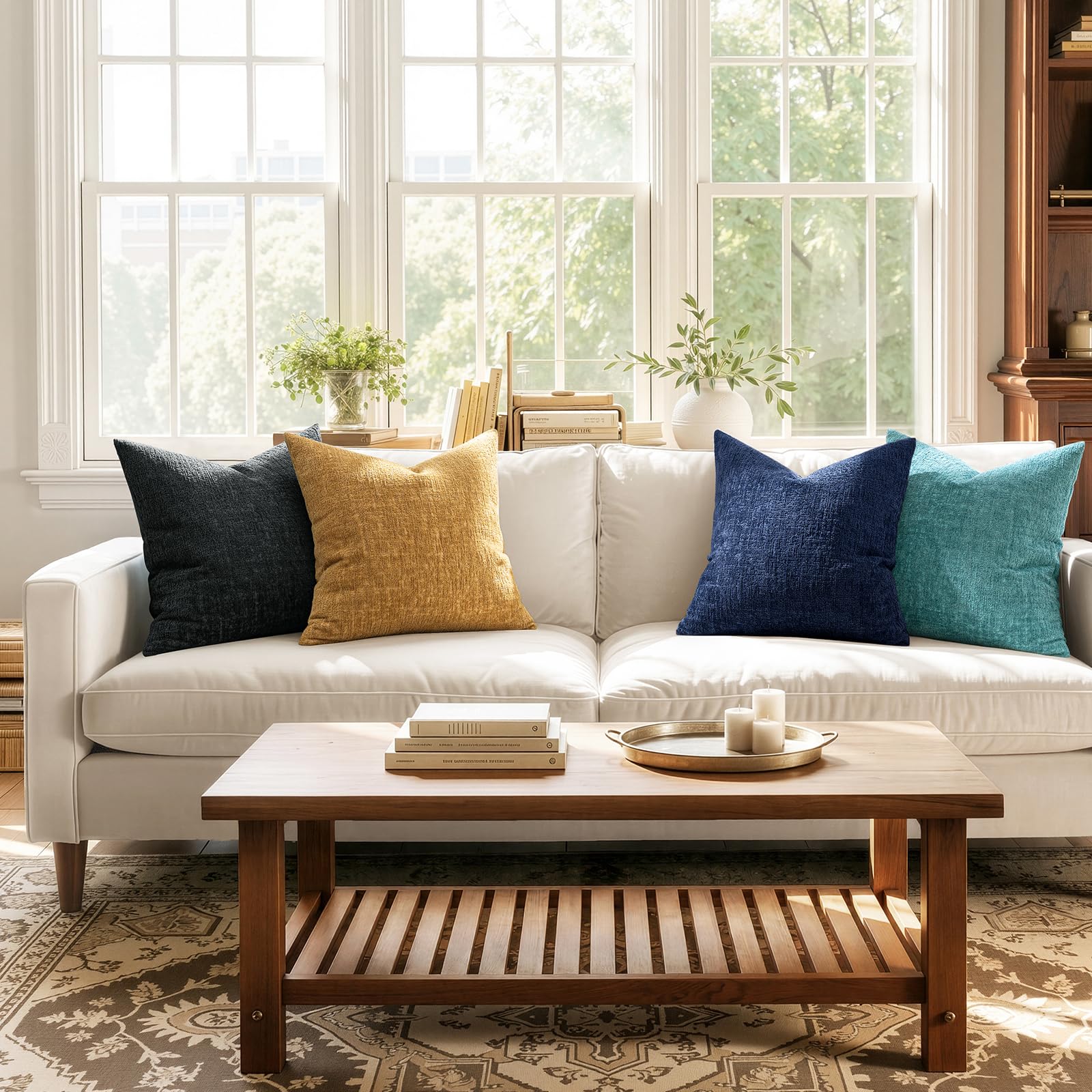MIULEE Decorative Throw Pillow Covers 18x18 Pack of 2 Navy Blue Couch Pillow Covers Soft Cozy Textured Chenille Pillowcases for Home Decor Sofa Living Room Cushion Bedroom — view 5