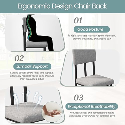 Miniatura 5 de HUGROVE Juego de mesa de comedor de 5 piezas, mesa rectangular de mármol sintético de 47.27 pulgadas con 4 sillas de comedor tapizadas de lino,