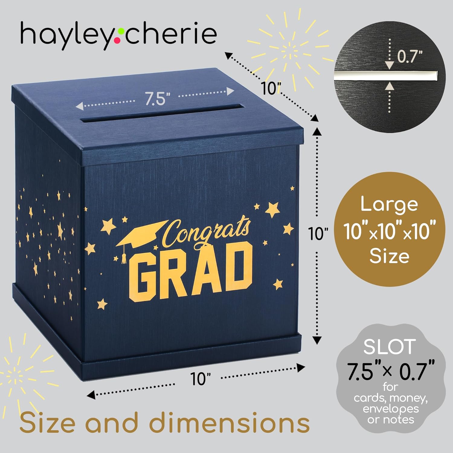 Blue & Gold Graduation Card Box, Large 10x10 Navy Blue Congrats Grad Gift Card Box Holder, Grad Party Favors, Envelope Money Basket, College Graduation Decorations 2026, Party Decor, Table Centerpiece