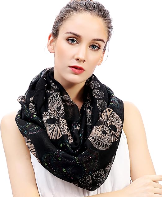 Lina & Lily Sugar Skull Print Women's Infinity Scarf Lightweight