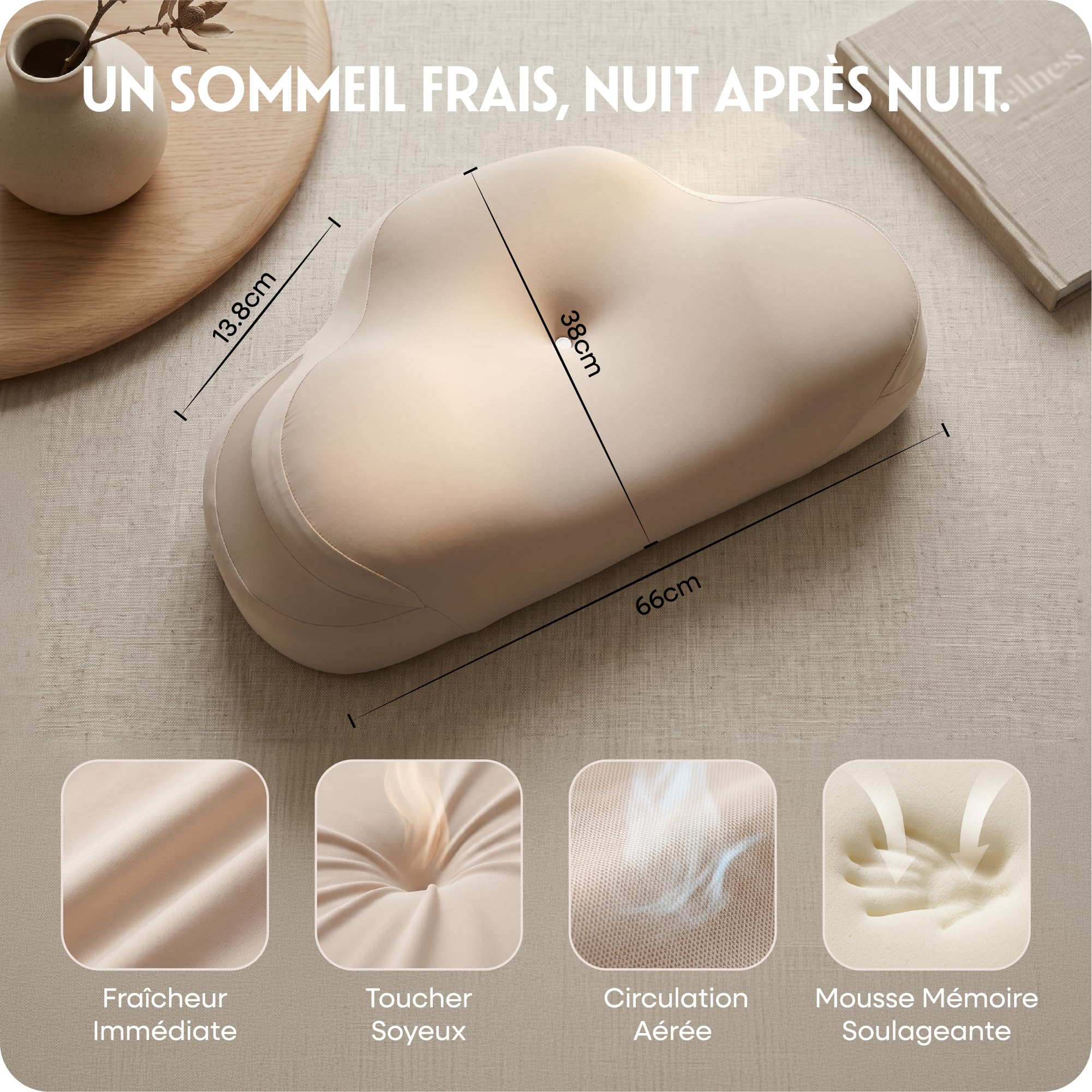 SOMNUA Oreiller Ergonomique Cervical à Mémoire de Forme Toutes Positions