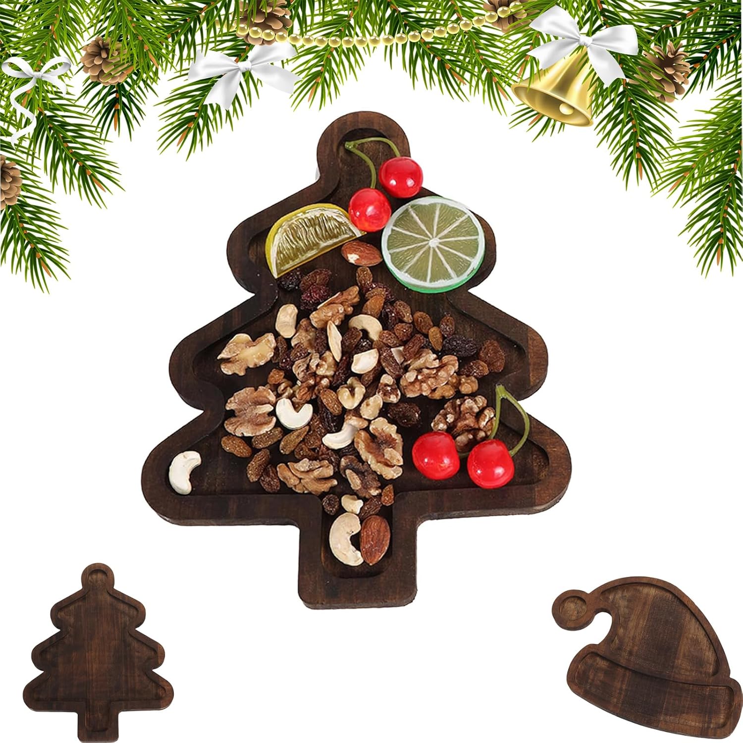 Wooden Christmas Fruit Dinner Plate, Christmas Hat Tray