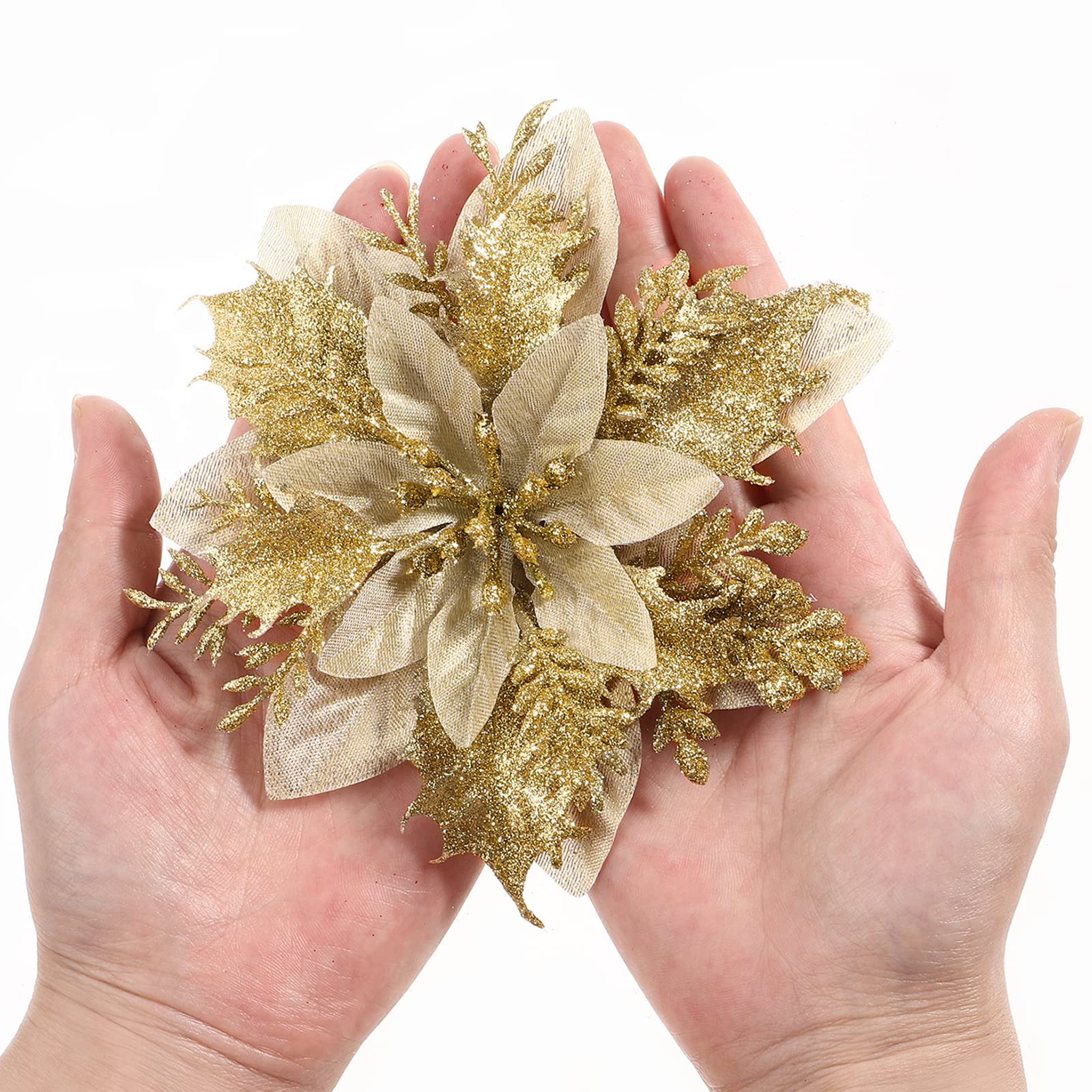 NUOBESTY Christmas Glitter Poinsettia Flowers