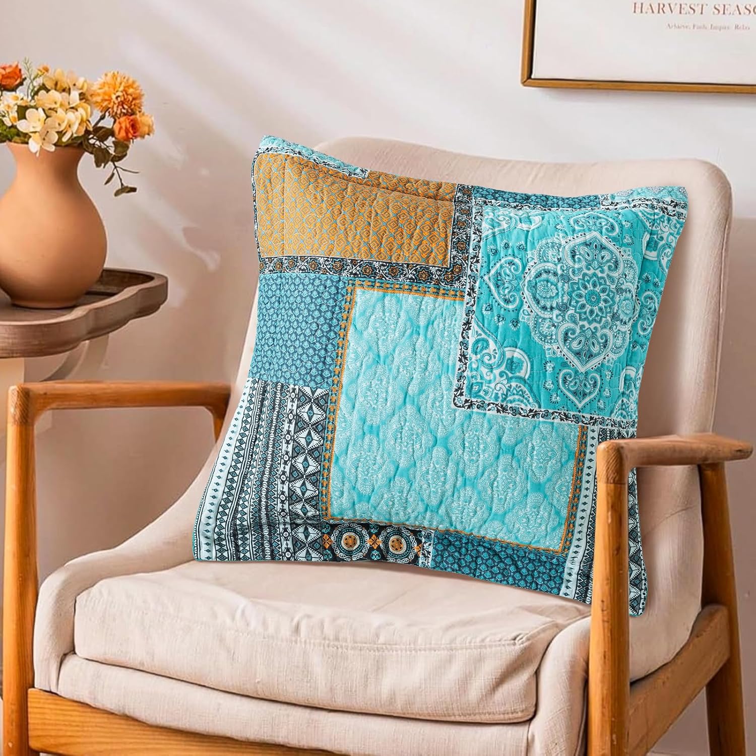 VAPUTAR Boho Decorative Throw Pillow Covers for Couch Bed Sofa,Cushion Covers 18 x 18 Inch Square Farmhouse Throw Pillow Covers Set of 2,Green Chic Floral Pattern