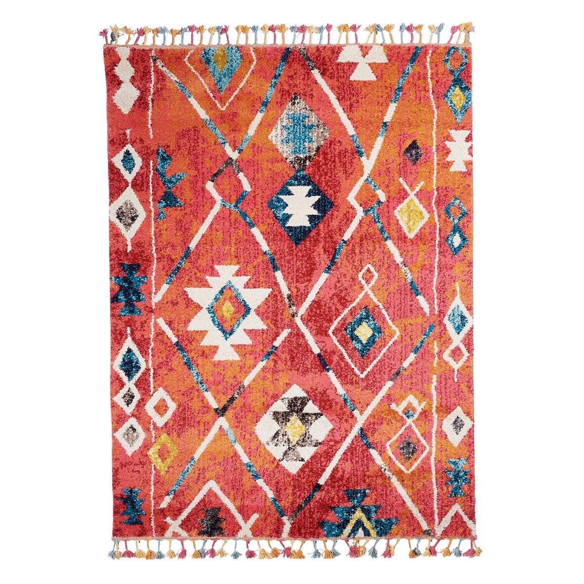 UN AMOUR DE TAPIS - tapis salon berber tribal mk 02 bleu, écru, jaune, gris, orange, noir, gris, beige, rose, vert, blanc - 160 x 230 cm - tapis berbère inspi 4572