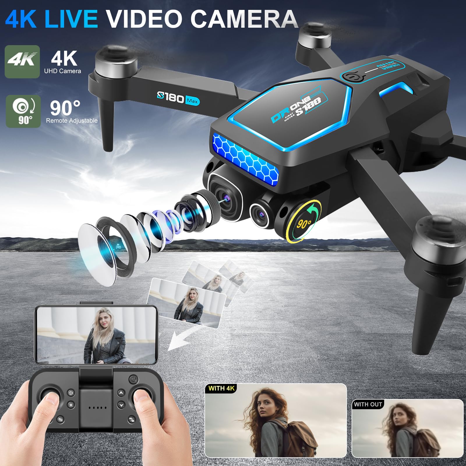 OBEST Drohne mit Kamera 4K für Erwachsene Anfänger Mini Faltbare FPV Drone | RC Quadcopter mit Bürstenloser Motor, 360° Hindernisvermeidung, 2 Akku 28 Minuten, 3D Flip, Ein Tasten Start/Landung