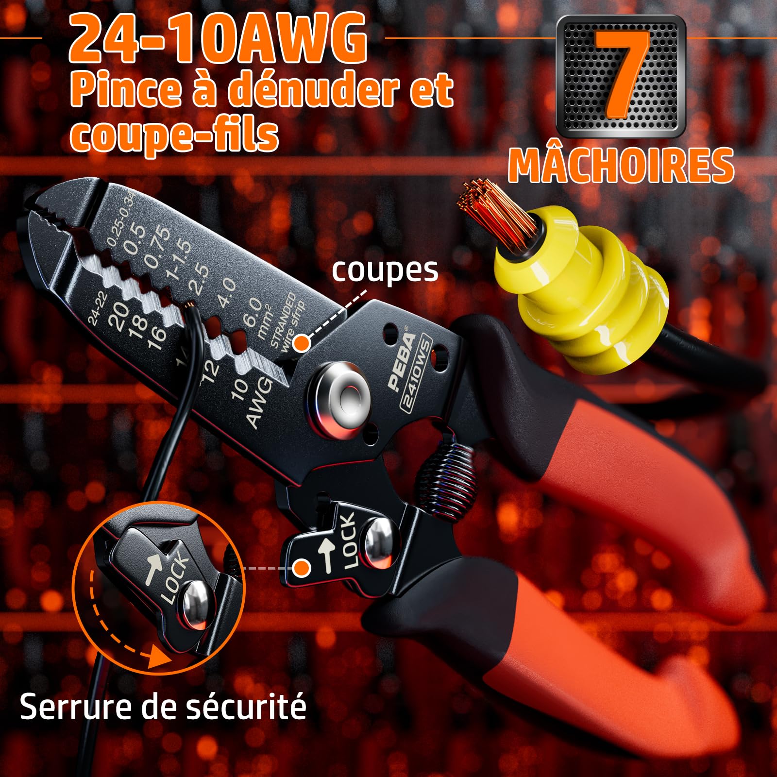 PEBA Kit de Pince à Sertir Étanche pour Connecteurs de Voiture | Convient pour câbles de 0,34 à 2,5 mm² | Avec connecteurs 1-6 pôles, pince à dénuder et outil de traction, pour voitures, motos, etc