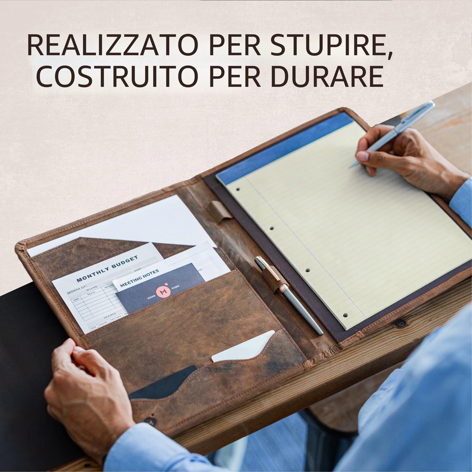 Moonster Cartella Porta Documenti A4 Cartella Portadocumenti e CV con un’Elegante Penna Inclusa – Cartella Portadocumenti con Porta Bigliettini da Visita – Un Regalo Donna o Uomo Perfetto