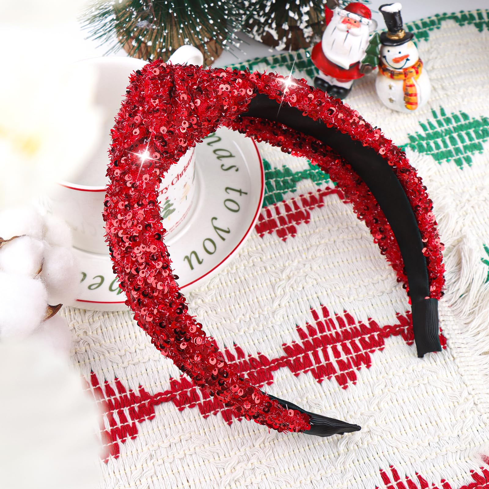 Red & Black Sequin Knot Headband Huachi Top Knot Headbands for Women Girls Halloween  main image 4