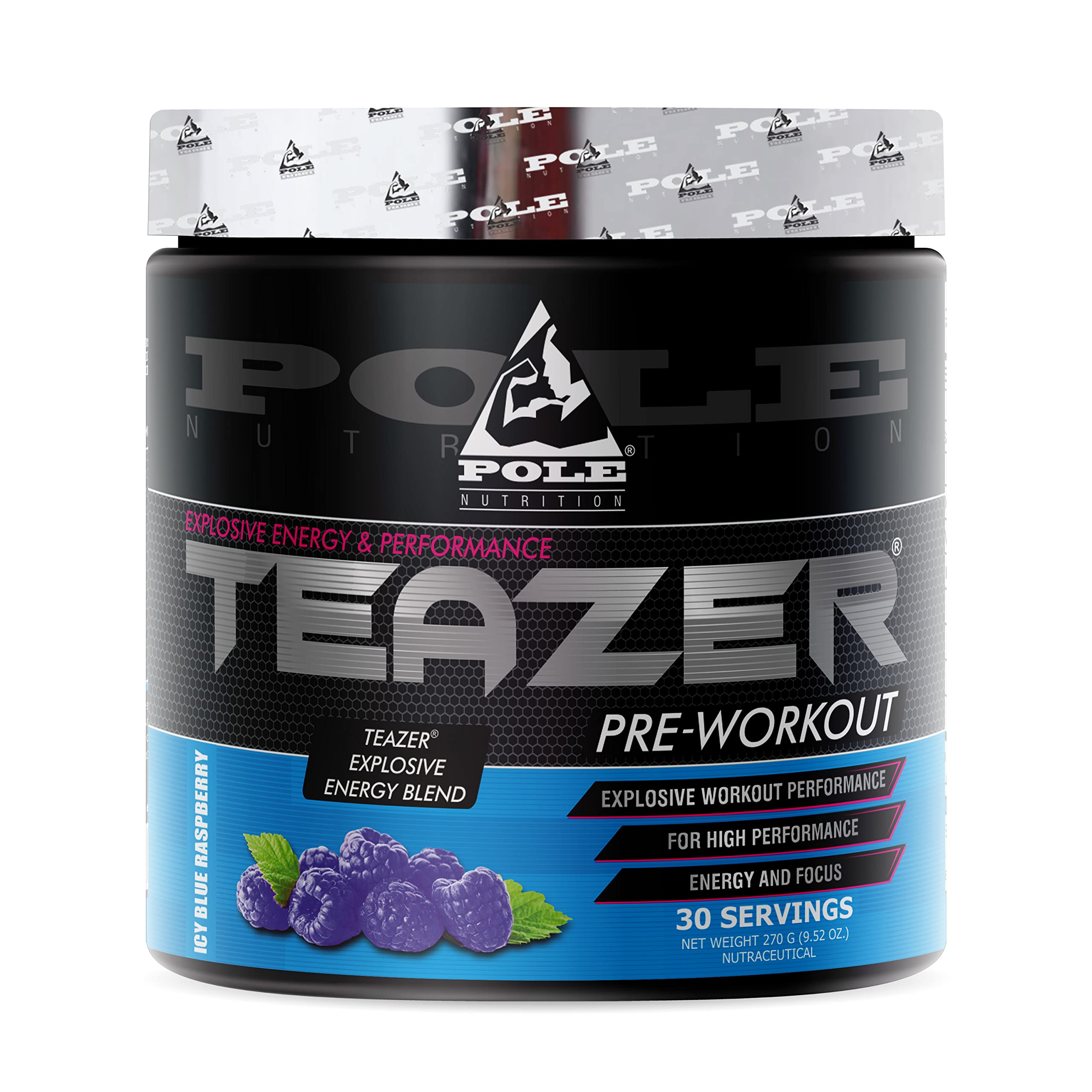 Pole Nutrition Pre-Workout Powder | Flavoured, Maximum Performance Formula | 270 Gram, 30 Serving (Blue Raspberry)