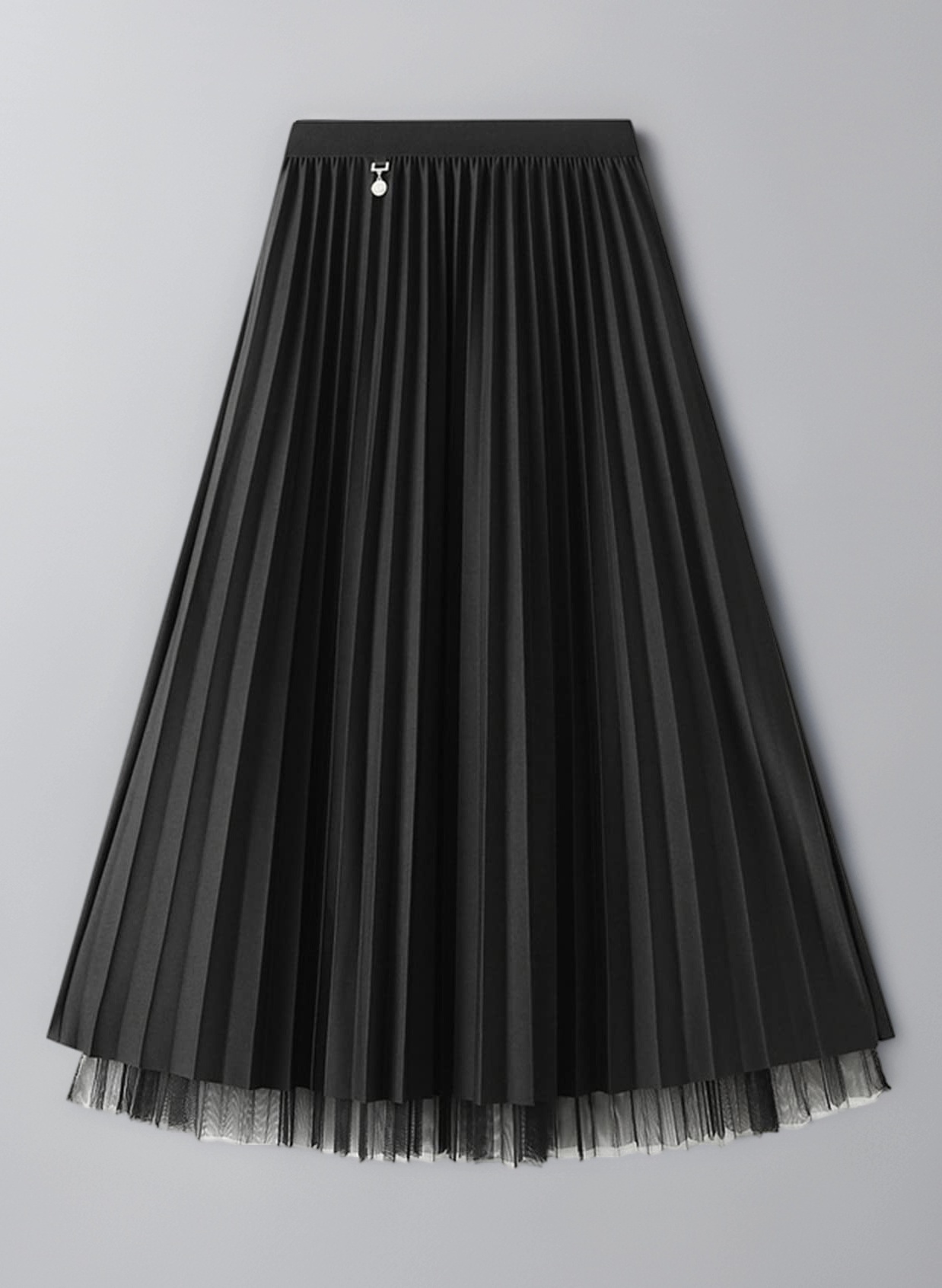 Women's Reversible Tulle Midi A-line Elastic High Waisted Elegant Pleated Skirt Ballet Prom Party Skirt with Ornament