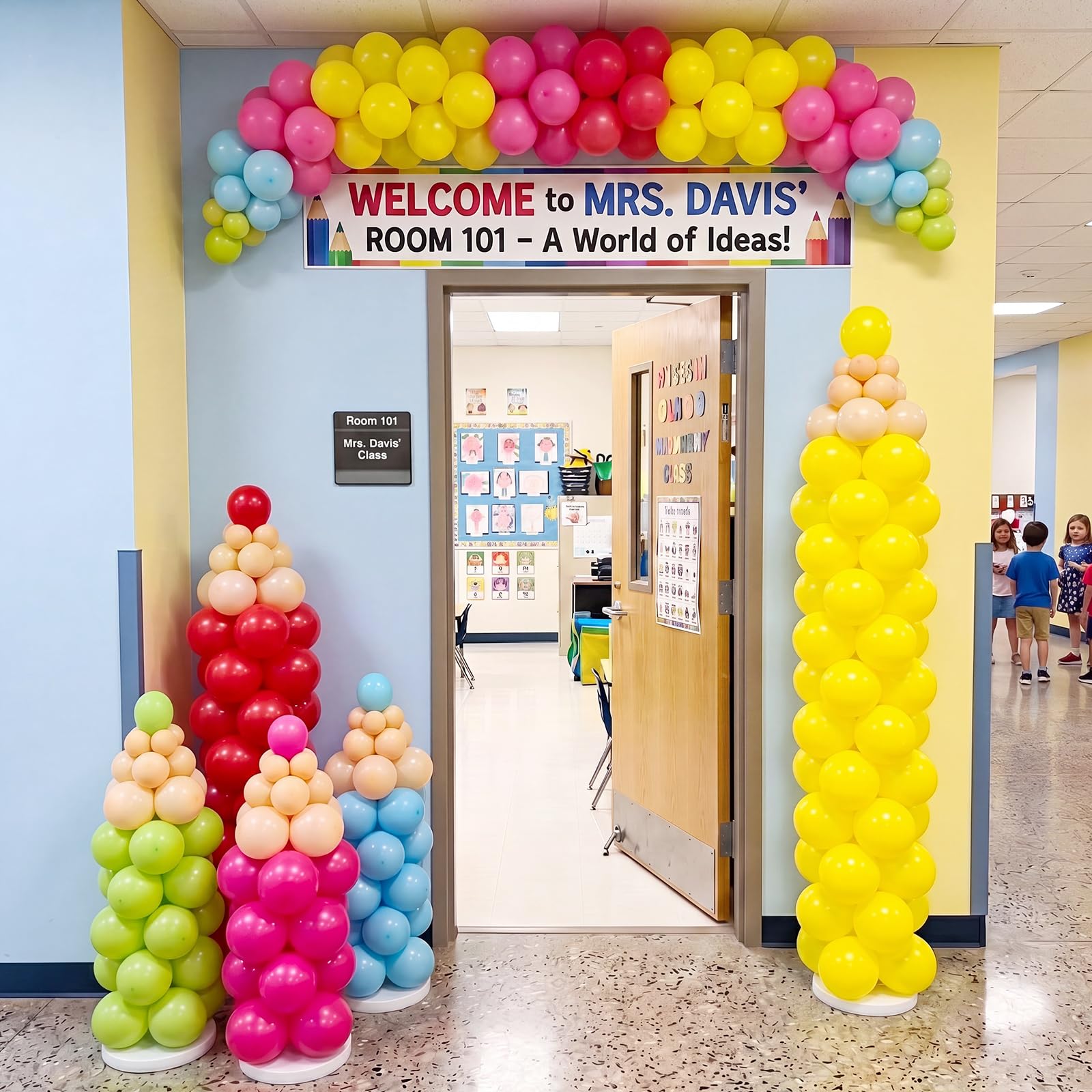 Capoda Set di 306 palloncini a forma di matita per il rientro a scuola, confezione da 5 pezzi, dimensioni regolabili, decorazione a torre in lattice per il primo giorno in classe, scuola, feste