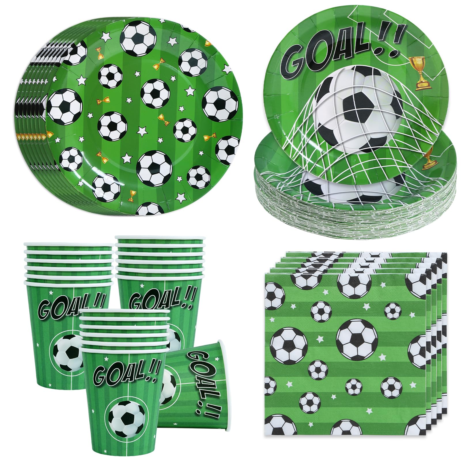 Football Paper Plates Cups and Napkins Set - 96pcs Football Party Birthday Decorations Tableware, Disposable Plates Cups Napkins for World Cup, Sports Theme Birthday Party Decorations Boys(24 Guests)