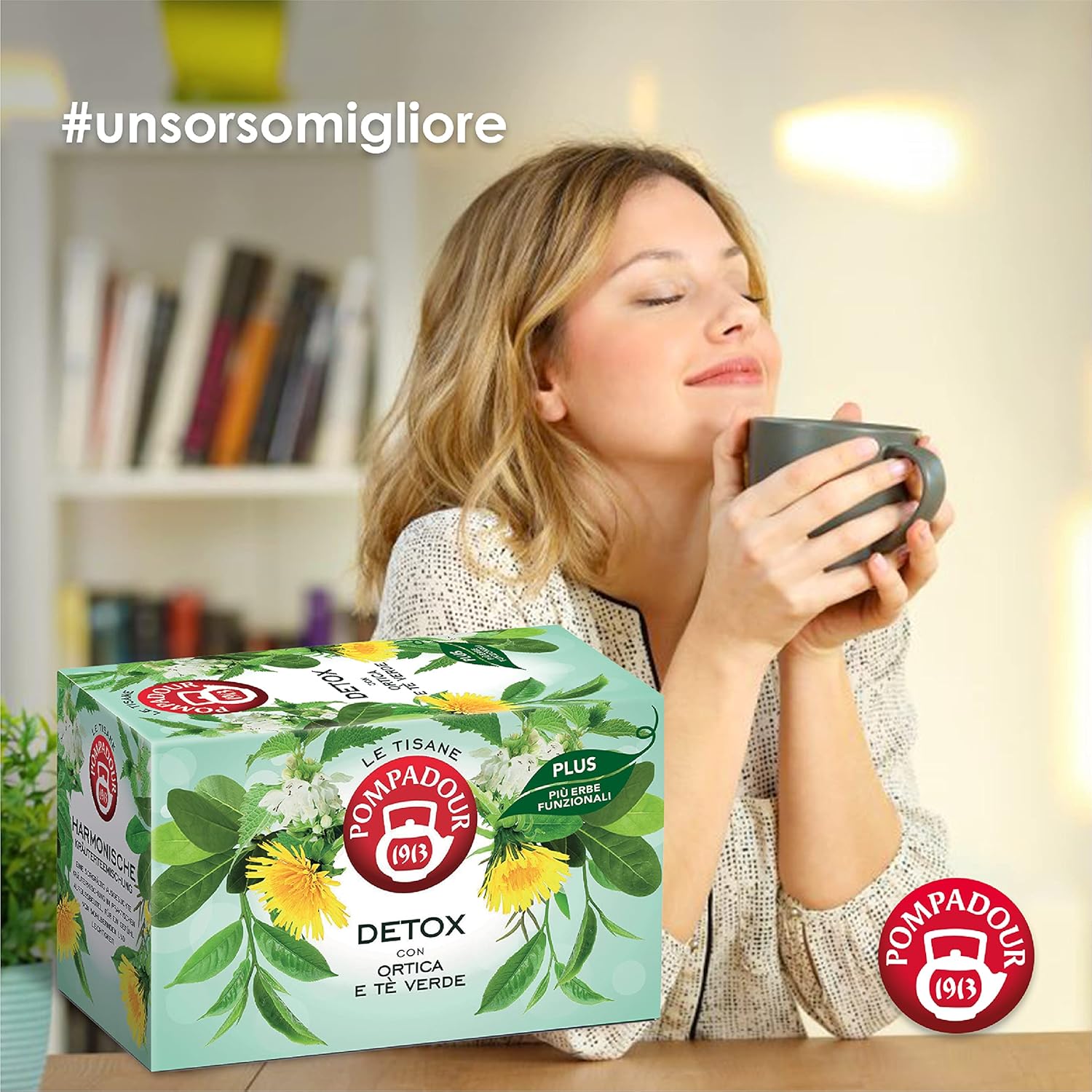 Pompadour, Tisana Detox Plus con Ortica e Tè Verde, 54 Filtri (3 Confezioni da 18 Filtri), Favorisce Leggerezza e Benessere, Senza Lattosio, Glutine e Allergeni, Vegan TISANA DETOX PLUS Single - Immagine 5