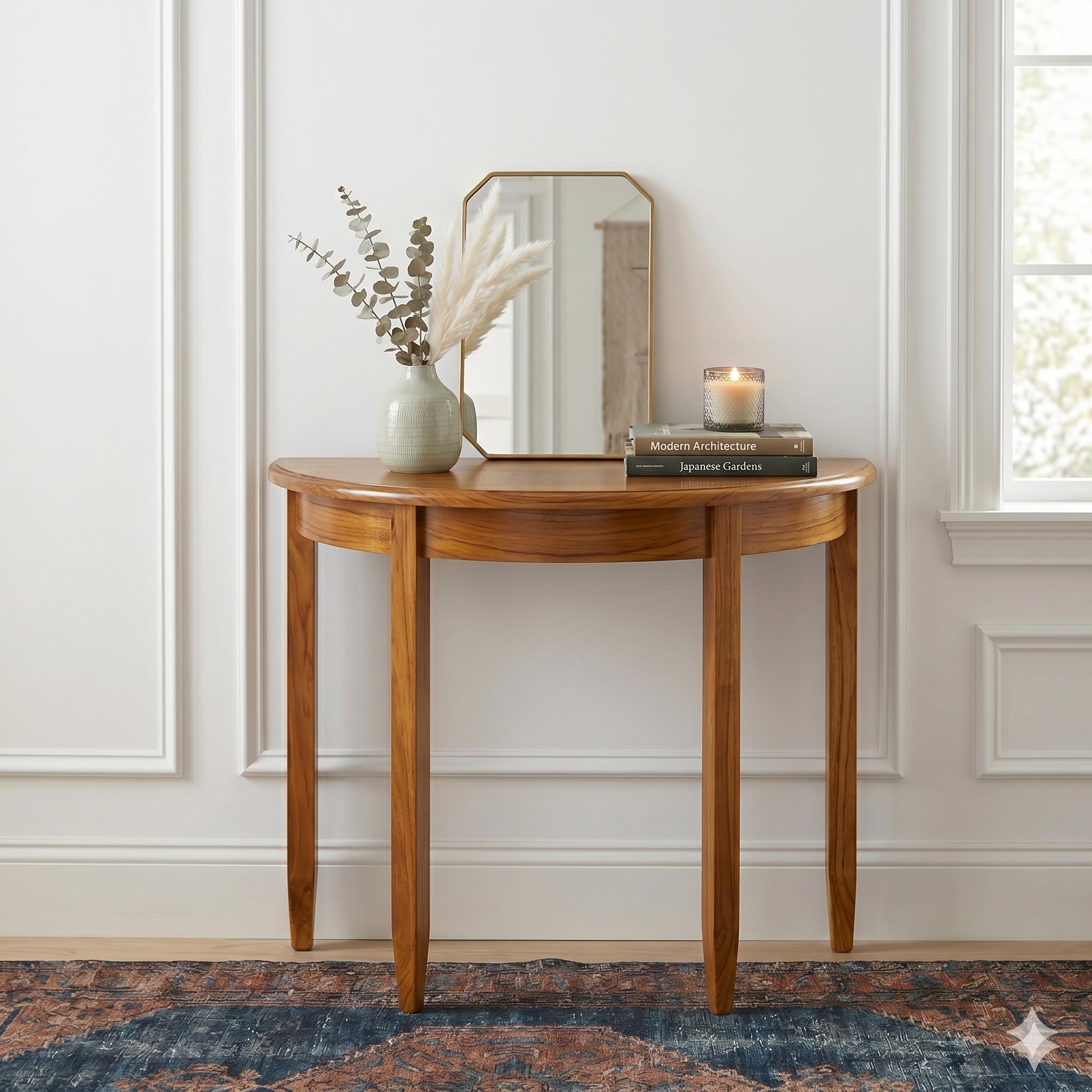 Contemporary Sheesham Wood Half Moon Bedside Table for Bedroom & Office (Teak)-image-37