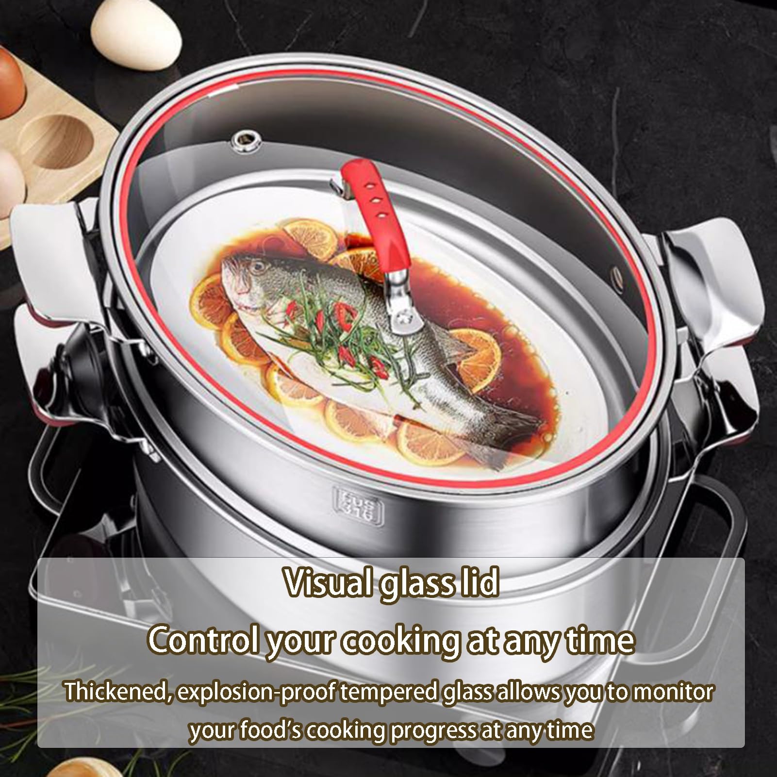 Set di pentole a vapore per pesce, in acciaio inox, con rastrelliera, 38 cm, multifunzione, per cuocere a vapore pesce, frutti di mare e verdure