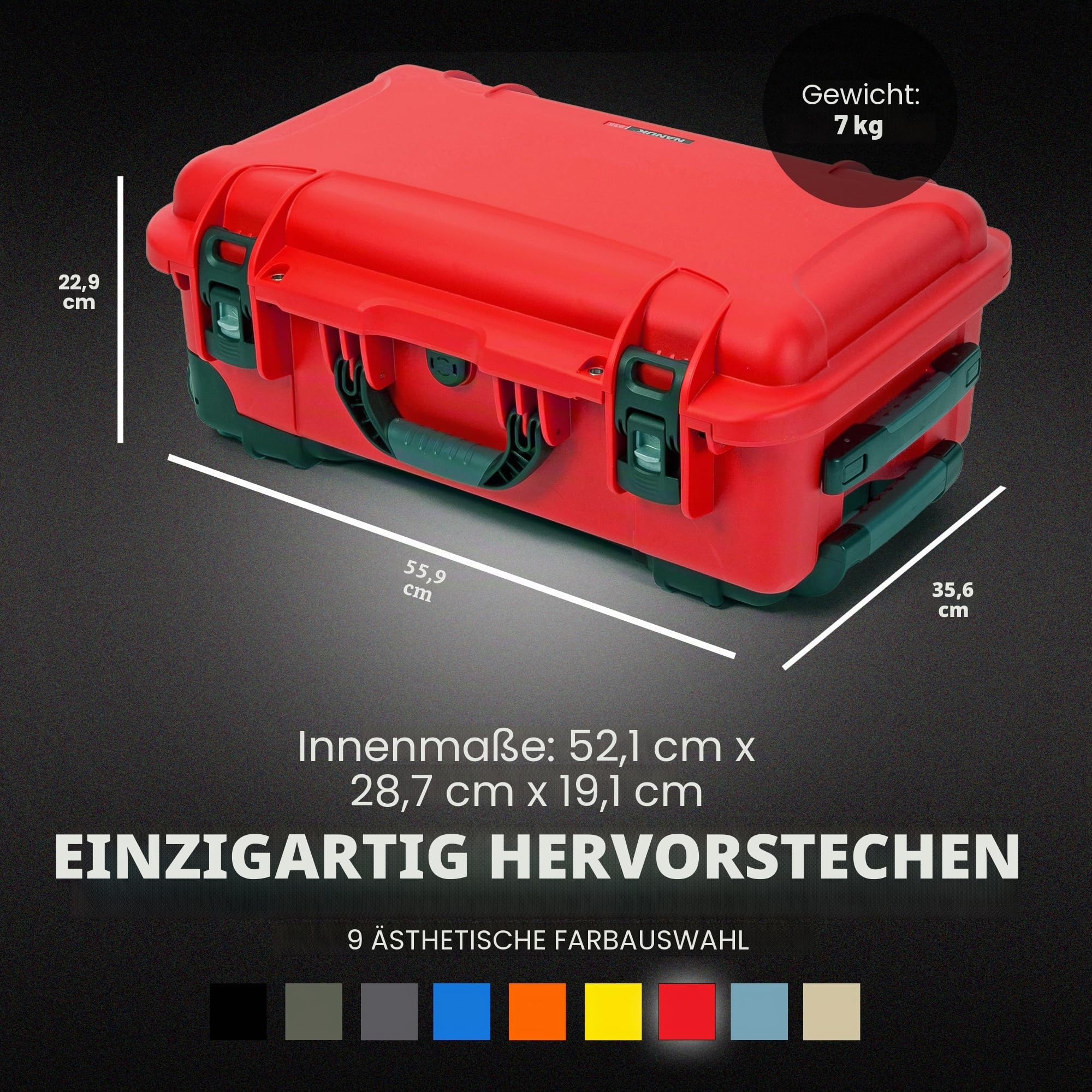 NANUK 935 Pro Photo Kit – Wasserdichter Hartschalenkoffer für Kameras, mit gepolsterten Trennwänden und Rollen, 56 x 36 x 23 cm – Staubdicht und stoßfest, Handgepäck (Rot)