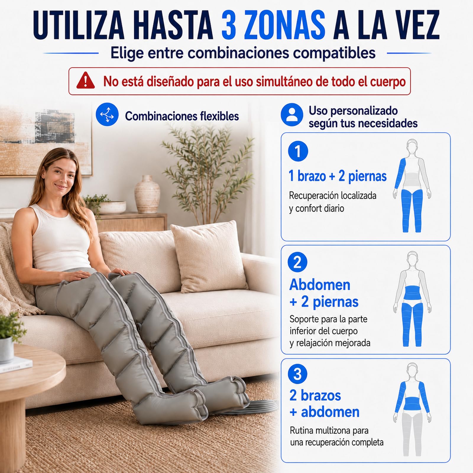Presoterapia para Casa Masajeador de piernas 6 Cavidades |Masajeador de Piernas Doble Compresión de Aire| Masajeador de Pies y Piernas (Gris, Piernas L)