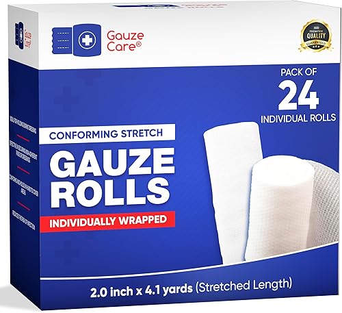 Rollos de gasa 5.08 cm de paquete de 24 – Gasa enrollada de calidad premium libre de pelusa y látex 5.08 cm x 3.74 metros – Vendas elásticas
