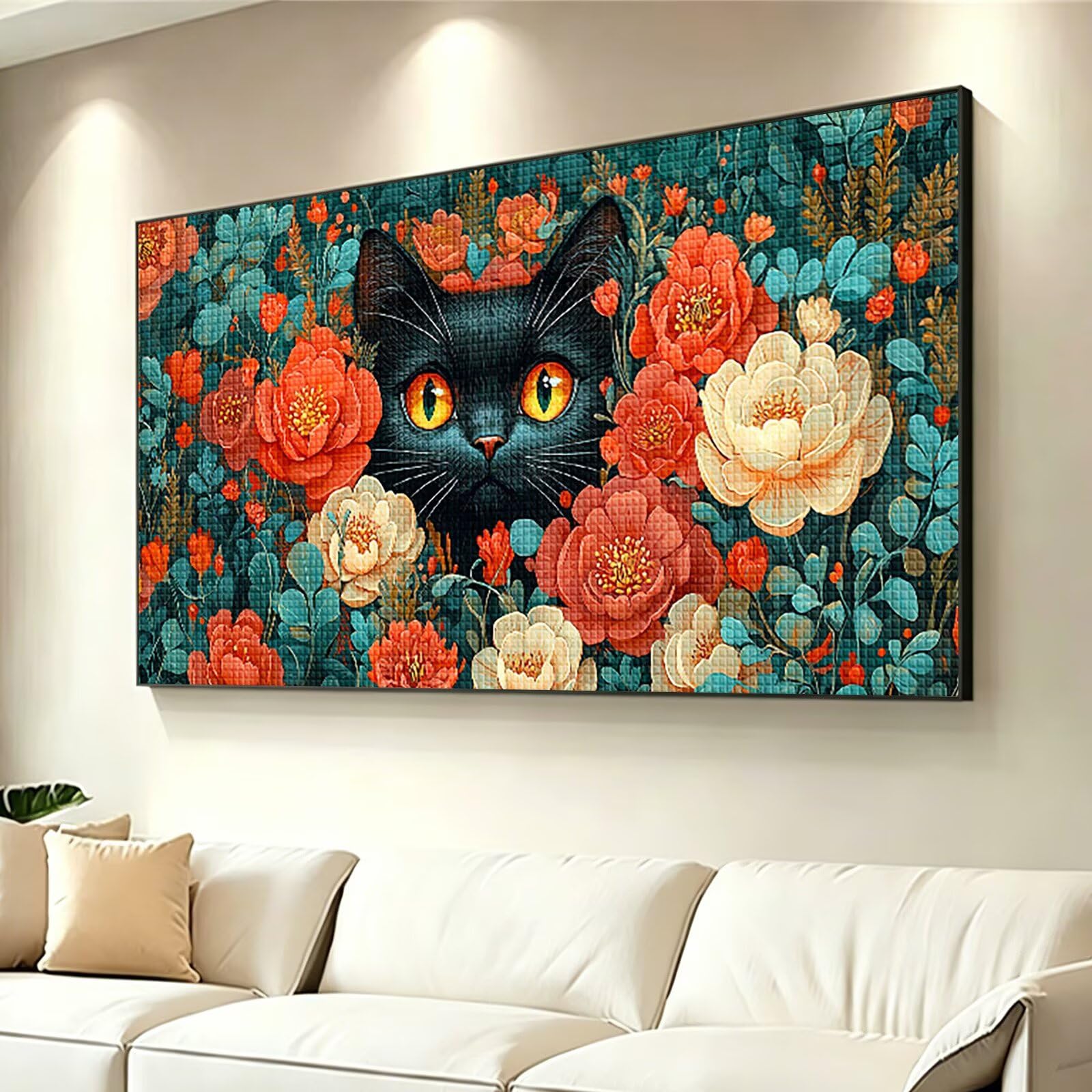 Diamond Painting Adultos Flor Pintura Diamante, Gato Diamond Painting 5D Completo, DIY Cuadrado Cristal Bordado Punto de Cruz Cuadros de Diamantes para Decoracion Hogar, Regalo Mujer 180x90cm 0J-116
