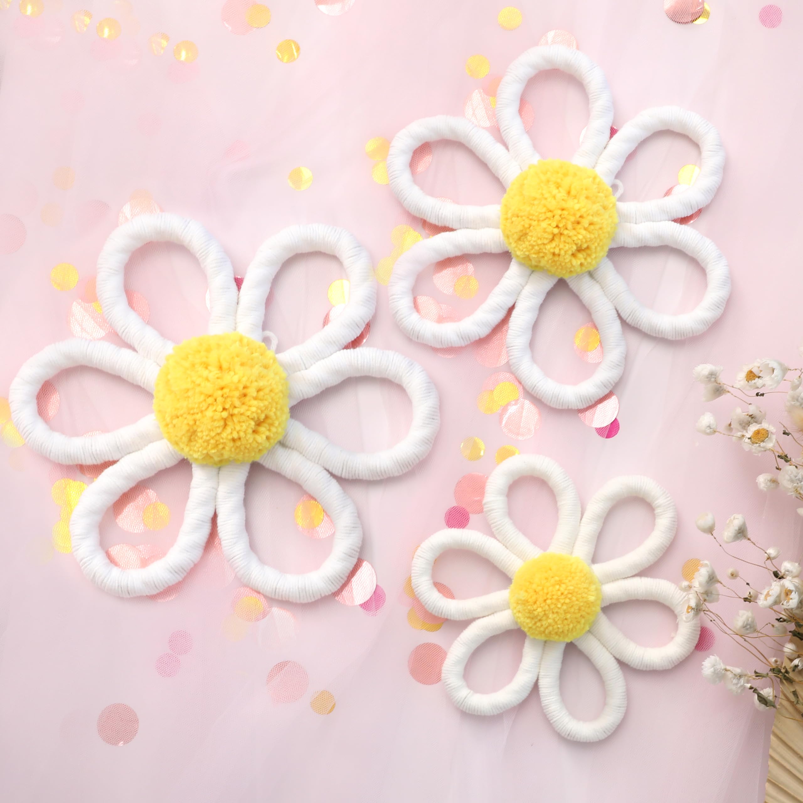 Daisy Flower Woven Wall Hanging - Boho Nursery Decor & Baby Room Art