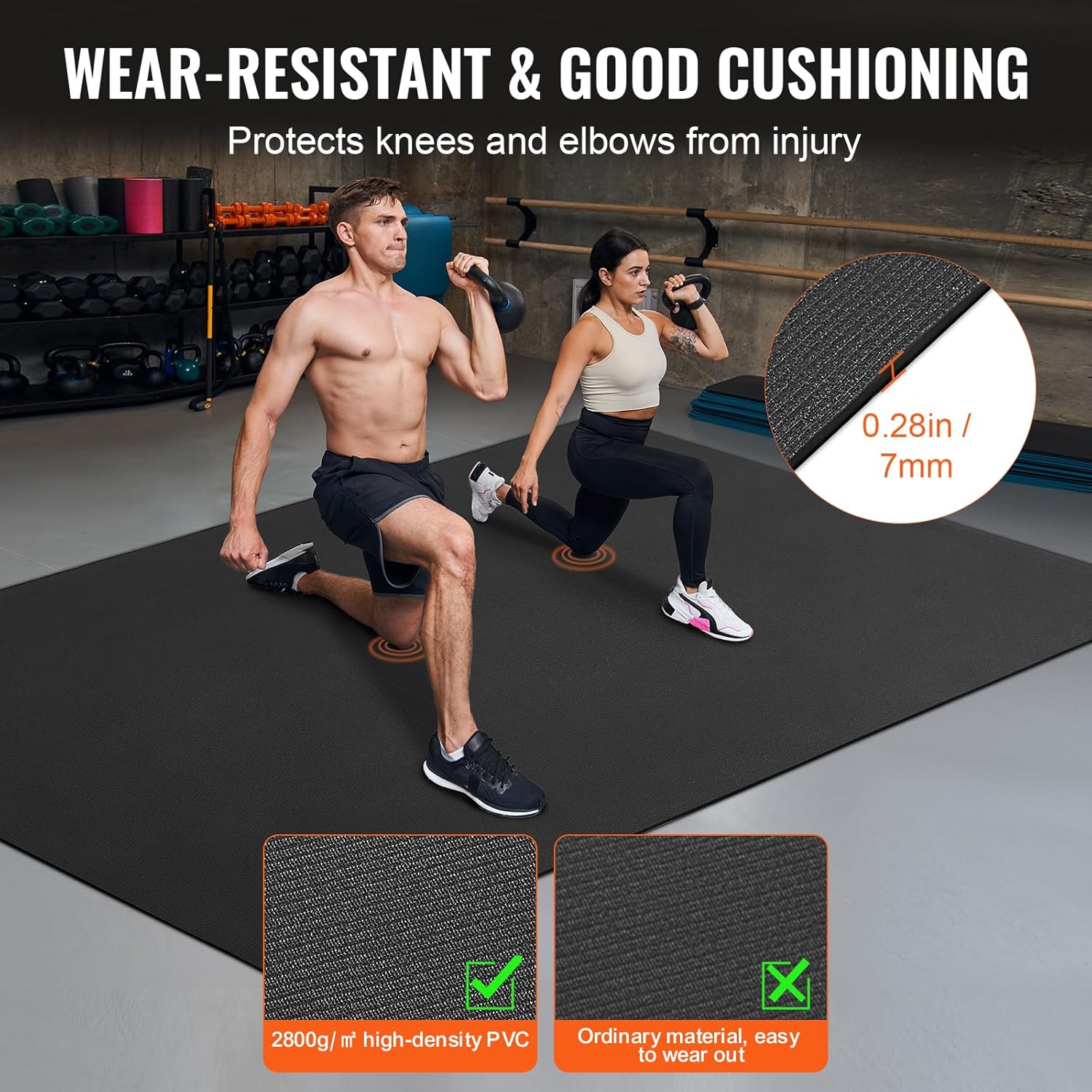 VEVOR Large Exercise Mat, 12'x6'/10'x6'/9'x6'/8'x6'/8'x5'/7'x5'/6'x4' (7mm) Extra Thick, Non Slip High Density Premium Workout Mat, Exercise Yoga Mat for Men & Women, Fitness & Exercise Mat with Bag & Carry Strap, for All Types of Home Yoga, Pilate & Floor Workout