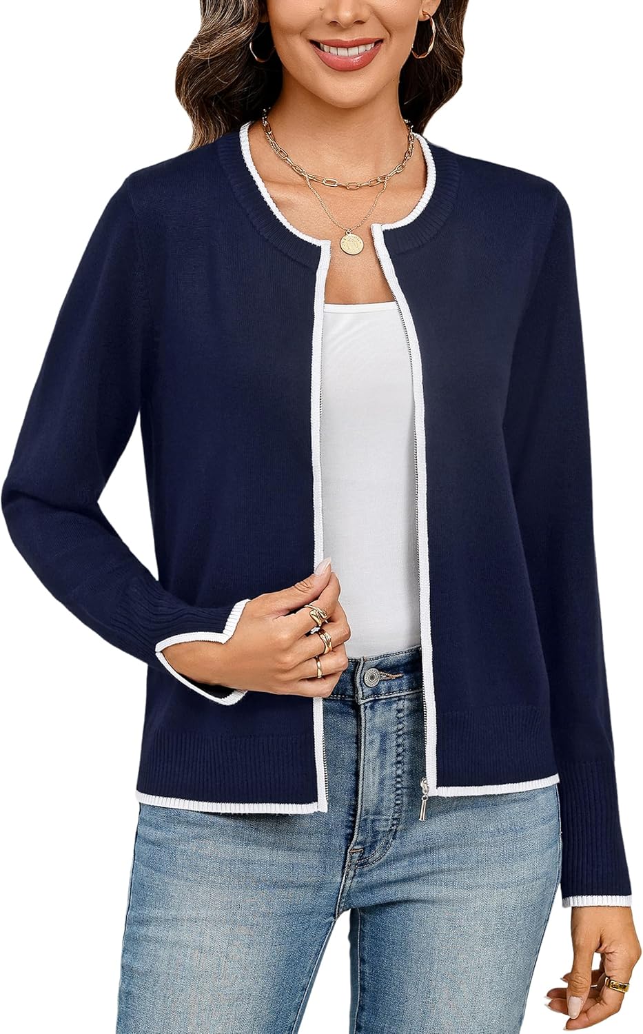 Totatuit Womens Long Sleeve Knitted Zip Up Sweater Lightweight Cardigans Zipper Sweatshirts Jacket No Hood