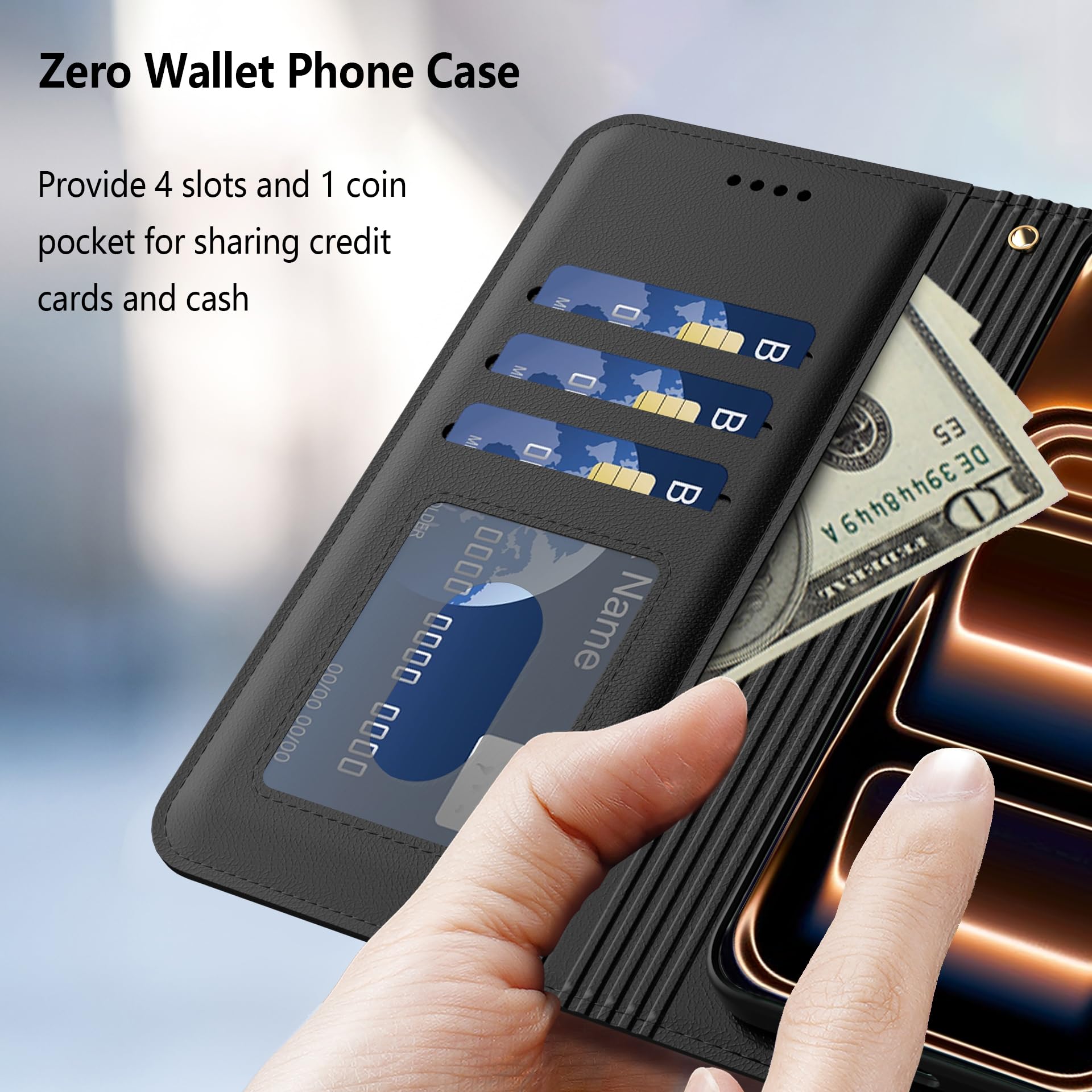 Aiziki Custodia per iPhone 17 Pro Max, Copertura Protettiva in Pelle PU Premium, Pieghevole, Aspirazione Magnetica, Prevenzione Delle Cadute, Carta Fessura - Nero