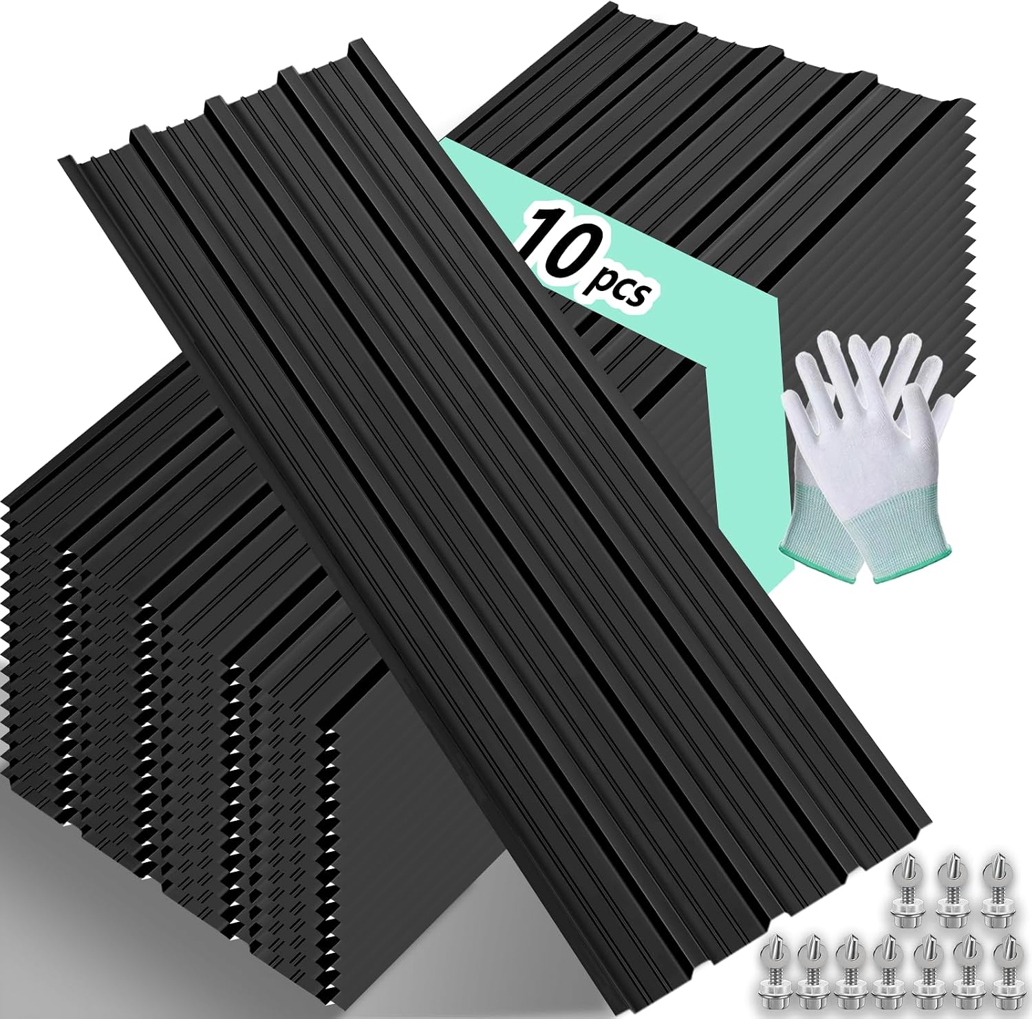 ProductSet Black Corrugated Galvanized Metal Roofing Panels - 10 Pack Waterproof Siding for Sheds, Garages, Chicken Coops, Patios