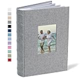Photo Album 4x6 300 Photos Linen Frame Cover with Memo Areas Photobook Large Capacity Slip-in Pictures Book for Wedding Baby Vacation, Grey