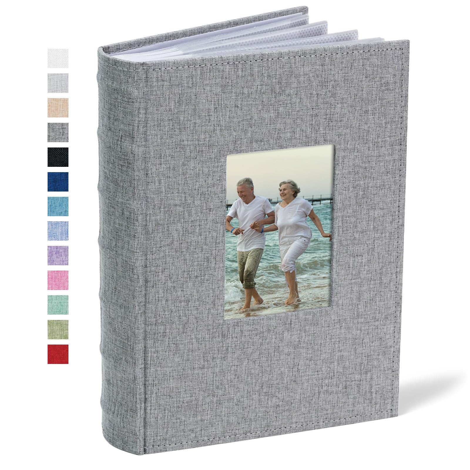 Vienrose Photo Album 4x6 300 Photos Linen Frame Cover with Memo Areas Photobook Large Capacity Slip-in Pictures Book for Wedding Baby Vacation, Grey
