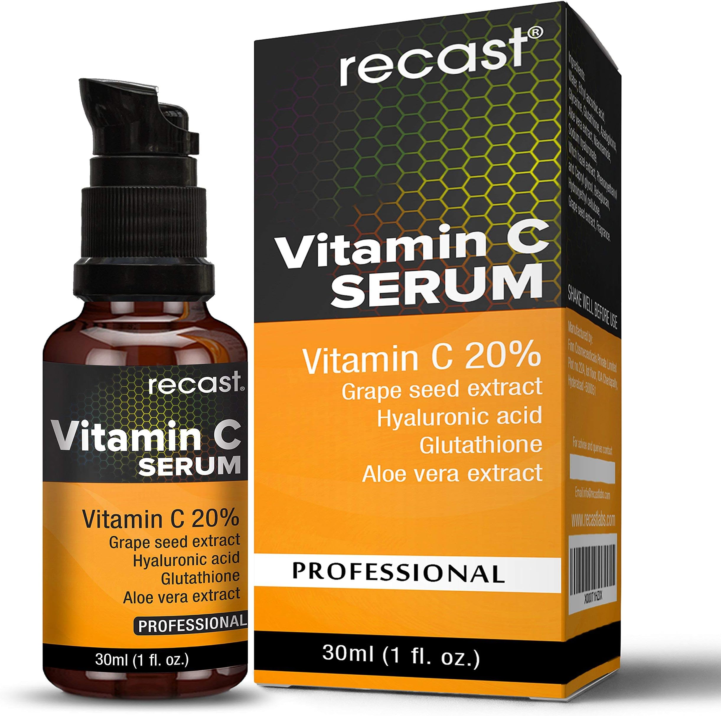 Recast Vitamin C Serum With Hyaluronic Acid And Glutathione For Face - 30Ml
