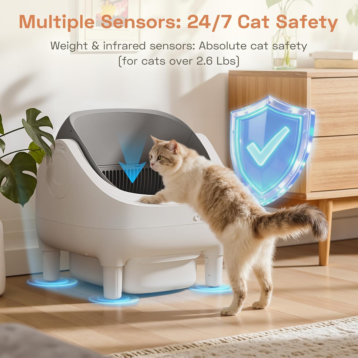 WARCAT Litter Box – Electric Automatic Self-Cleaning, Open-Top Design, Smart APP Control, 15L Large Waste Bin, Easy Odor Control, Includes Trash Bags & Mat (Grey)