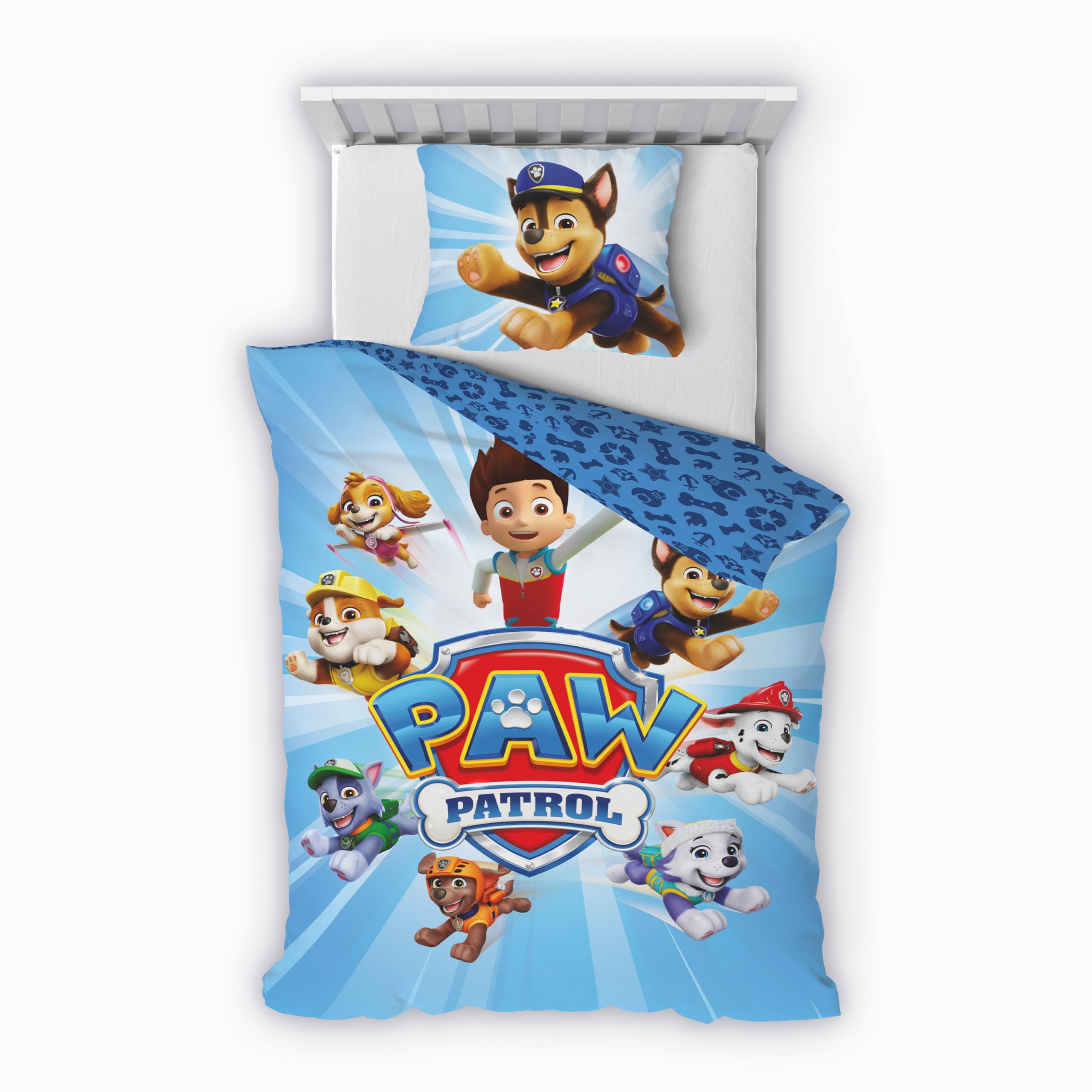 Träumschön Premium Paw Patrol Bettwäsche 135x200 80x80 - Paw Patrol - 100% Baumwolle - Chase PawPatrol Mighty Pups - Kinder Bettwäsche 135x200 für Jungen & Mädchen