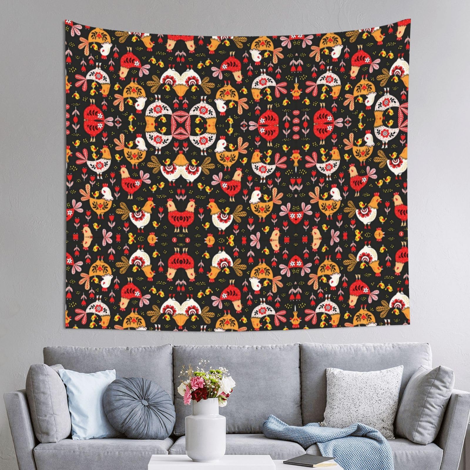 HLSBSSL 60x51in Cute Rooster Chickens Printed Tapestry Tablecloth for Dormitory and Picnic Rooms - Multifunctional Fabric Hanging