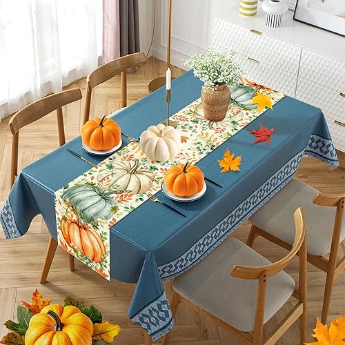 Miniatura 4 de Camino de mesa de otoño con hojas de eucalipto y calabaza, decoración de mesa de cocina de Acción de Gracias para decoración de fiesta en el hogar