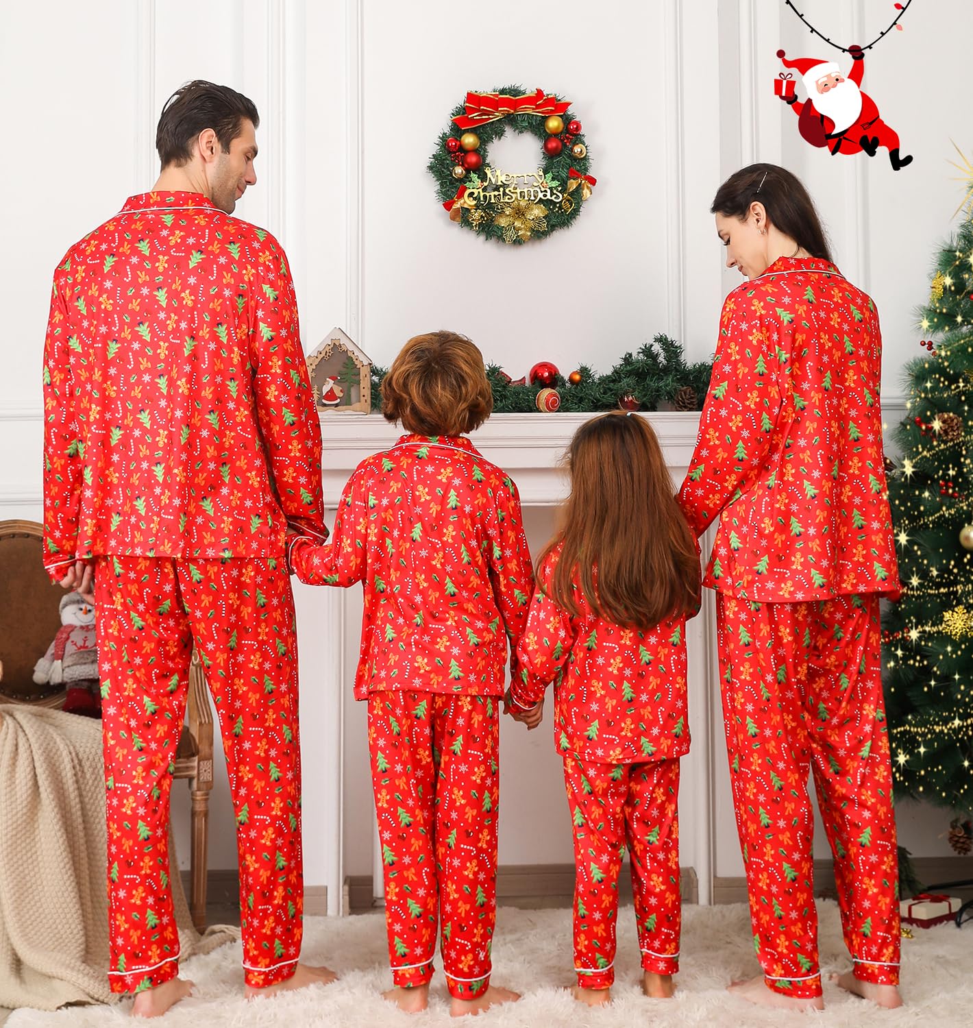 ANGELGGH Pijamas familiares de Navidad a juego, conjunto de 2 piezas de pijamas de fiesta para festivales, vacaciones, ropa de dormir cálida para parejas con botones