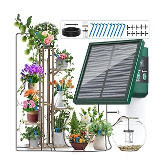 2024 New Solar Irrigation System DIY Irrigation System Kit, 300 Watering Programmes Drip Irrigation System, Automatic Watering System with 10M Hose and 10 Drip Tips for Indoor and Outdoor