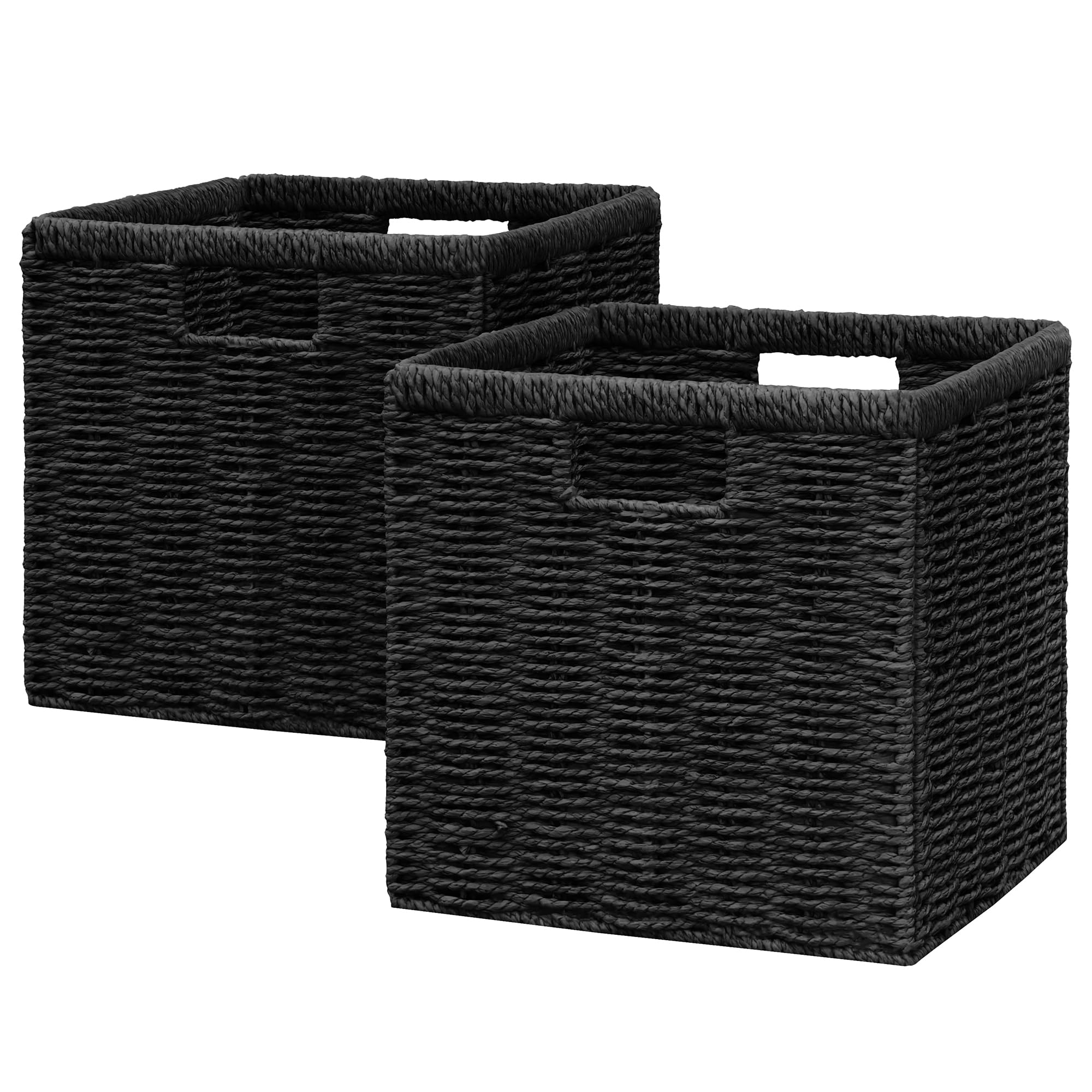Panier de rangement en osier avec poignées paniers pliables noirs gain de place