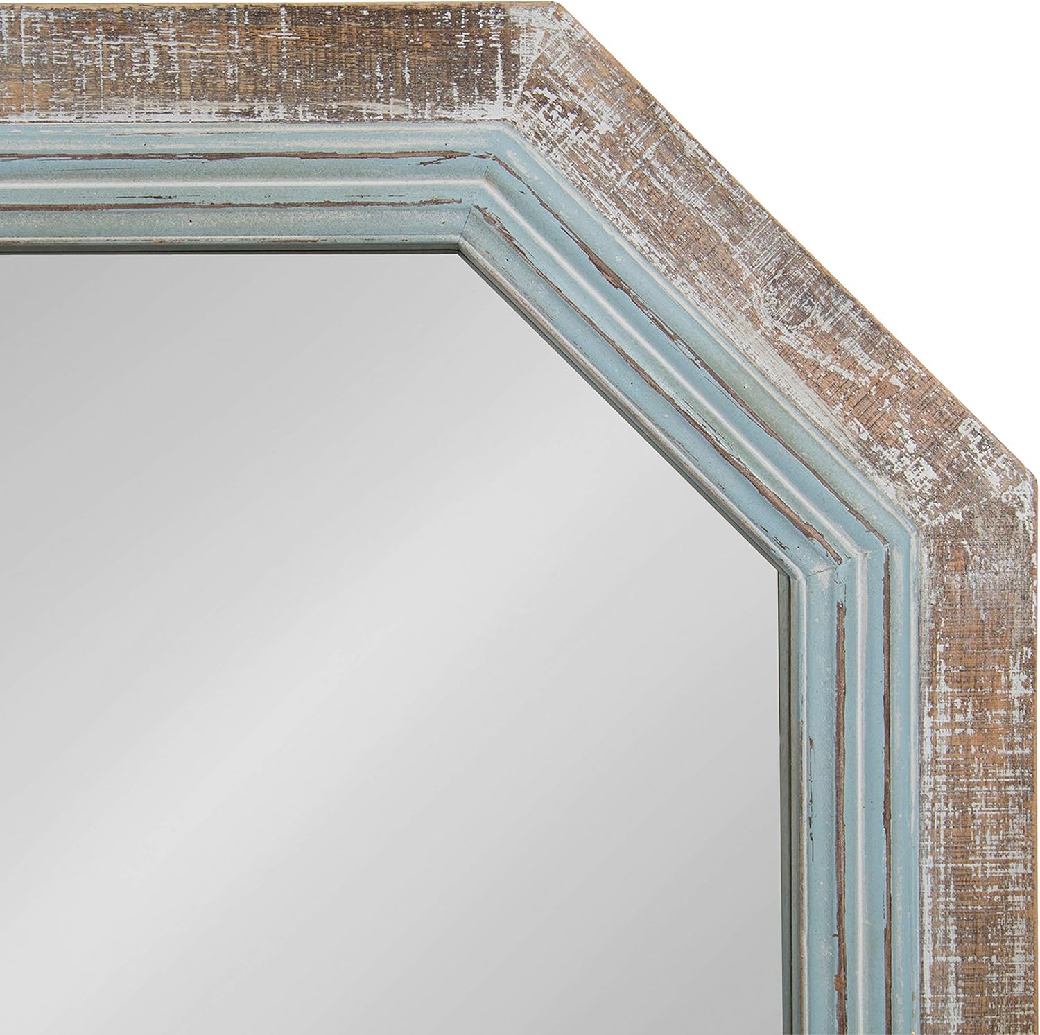 Kate and Laurel Palmer Large Rustic Octagon Wall Mirror, 36" x 28", Coastal Blue and Rustic Brown, Distressed Two-Tone Farmhouse Wall Accent