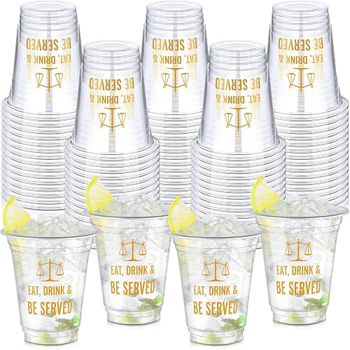 Qinyoung 50 Pcs 12 oz Law School Graduation Plastic Cups Bulk Eat, Drink, Be Ser
