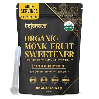 Organic Monk Fruit Extract Powder 4.5 oz Pure Monk Fruit Sweetener, No Erythritol, Zero Calorie Sugar Substitute for Coffee, Tea & Baking 412 Servings by Tejonova