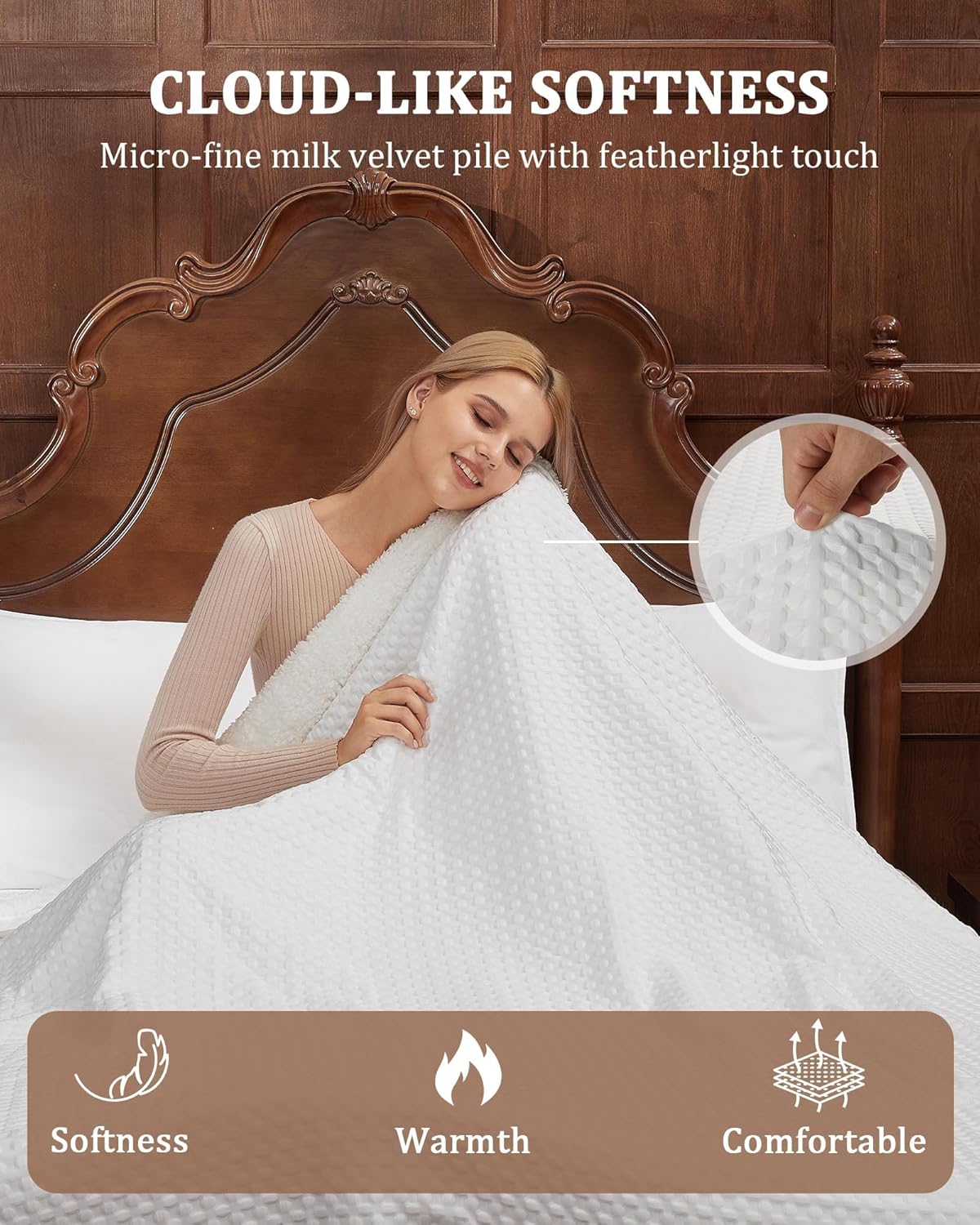 CAROMIO Heated Blanket Queen Size with LCD Dual Controller, Waffle Weave Fast Heating Electric Blankets, 10 Heat Levels & 1-12H Time Settings, ETL Certified, Machine Washable, Off White, 84" x 90" - Image 6