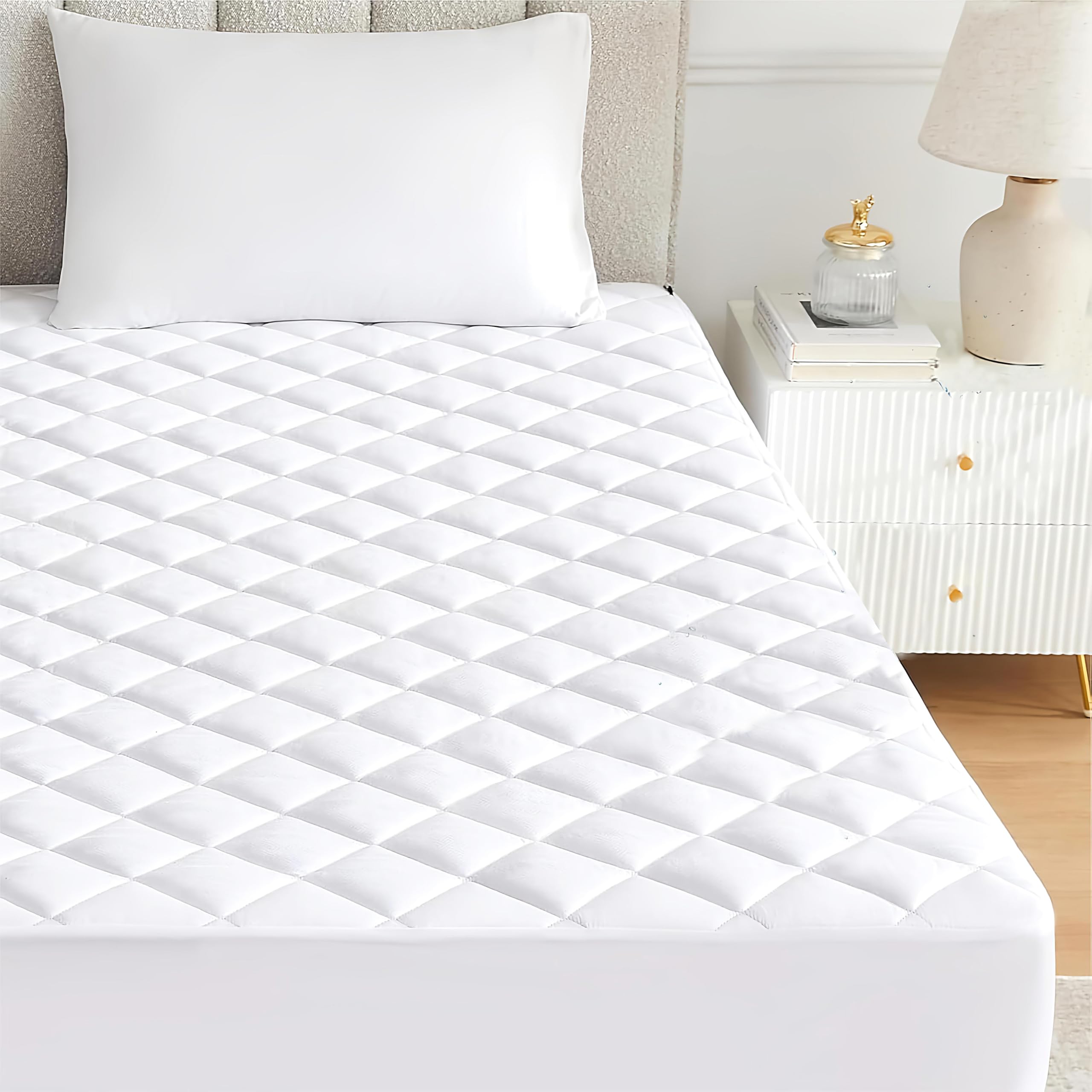 Waterproof King Size 78x72 inch Cotton Quilted Mattress Protector Breathable Hypoallergenic Noiseless Ultra Soft Elastic Fitted Bed Protector Mattress/Bed Cover (King 78x72 inch | 6.5x6 ft, White)-image-48