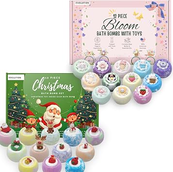 EvolutionUSA Christmas & Bloom Bath Bombs Bundle - Enjoy These 2 Gift Sets that Make the Perfect Bath Bombs for Girls & Boys