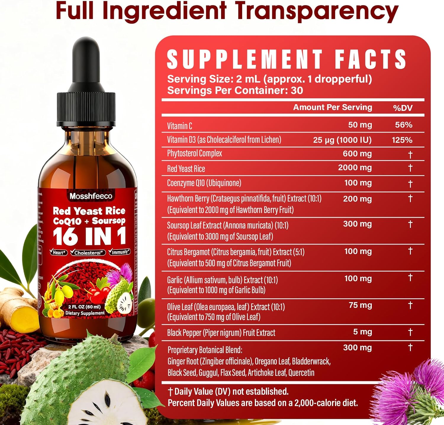 Red Yeast Rice with CoQ10 & Soursop Leaf Extract - Vegan Cholesterol Support Supplement with Red Yeast Rice, Promotes Heart & Immune Health, Non-GMO-2 Fl Oz - Image 7